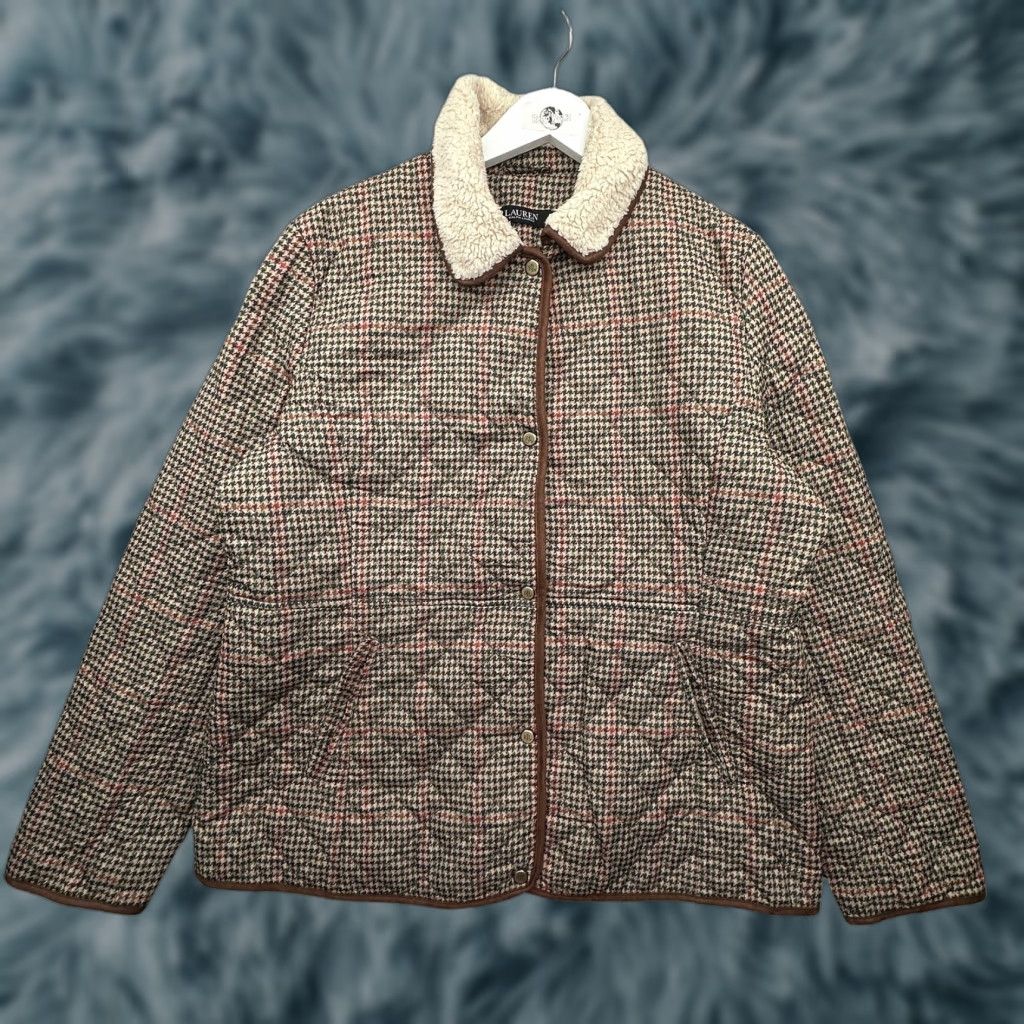 Ralph Lauren VINTAGE Lauren Ralph Lauren Houndstooth Corduroy-Trim Quilted Coat Women XL Merlot 24480 Womens XL Merlot Houndstooth Corduroy-Trim Quilted Coat Size XL / US 12-14 / IT 48-50 - 1 Thumbnail