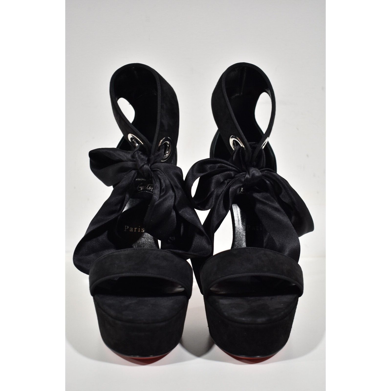 Christian Louboutin Torrida Alta 150 Black Silk Bow Platform Sandal Heel Pump 42 Size US 12 / IT 42 - 5 Thumbnail