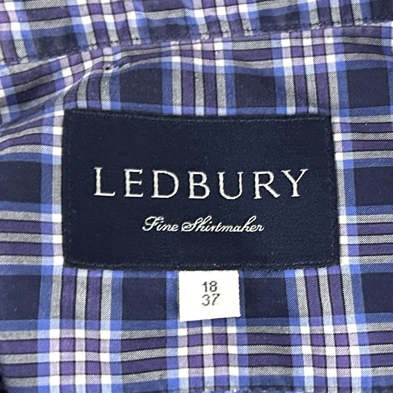 Vintage Ledbury Dress Shirt Blue Purple Plaid 18 37 100% Cotton Button-Down Formal Shirt Mens Regular Collar Down Size 48R - 3 Thumbnail