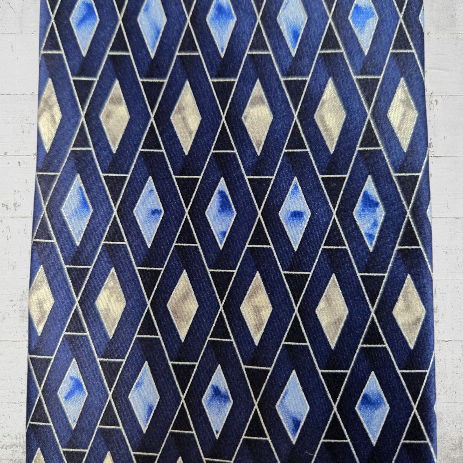 Stafford Vintage Stafford Navy Silver Diamond Argyle Silk Neck Tie Size ONE SIZE - 3 Thumbnail