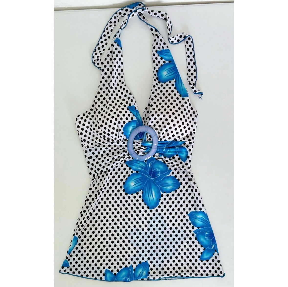 Japanese Brand Polka Dot Floral Belted Halter Top Shirt Blouse Size S 🤍💙 Size S / US 4 / IT 40 - 2 Thumbnail