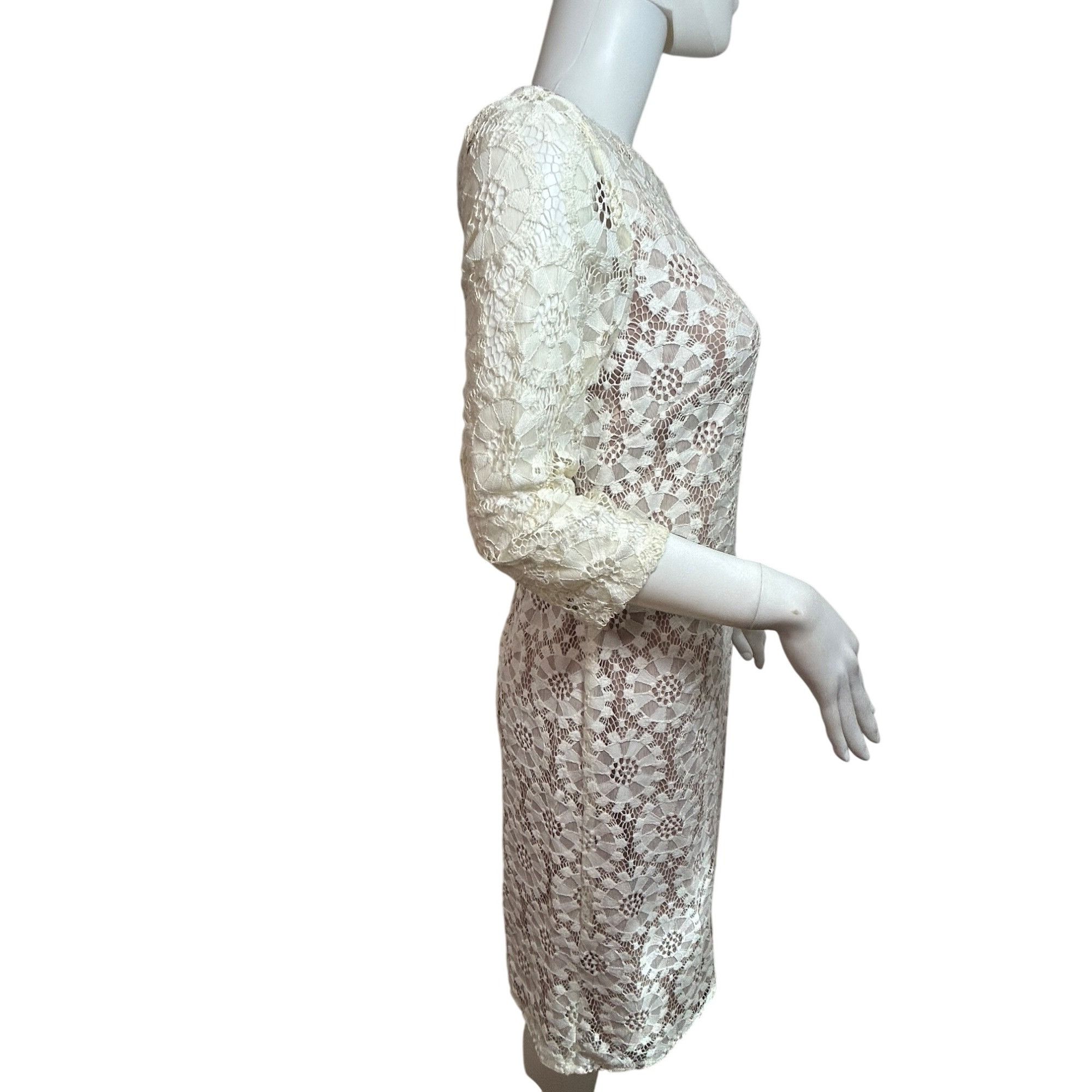 Vince Camuto Dress Lace Overlay Ivory Taupe 8 Above Knee She