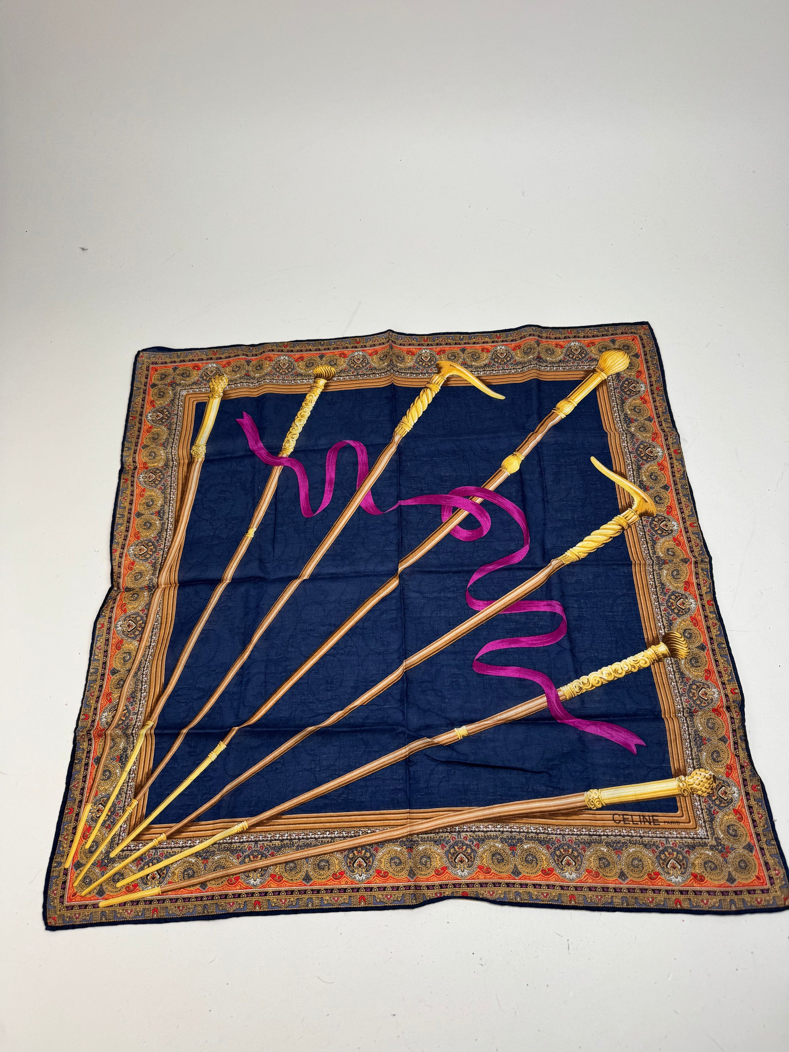 Other Vintage Celine Baroque Scarf Gold Navy Size ONE SIZE - 1 Thumbnail