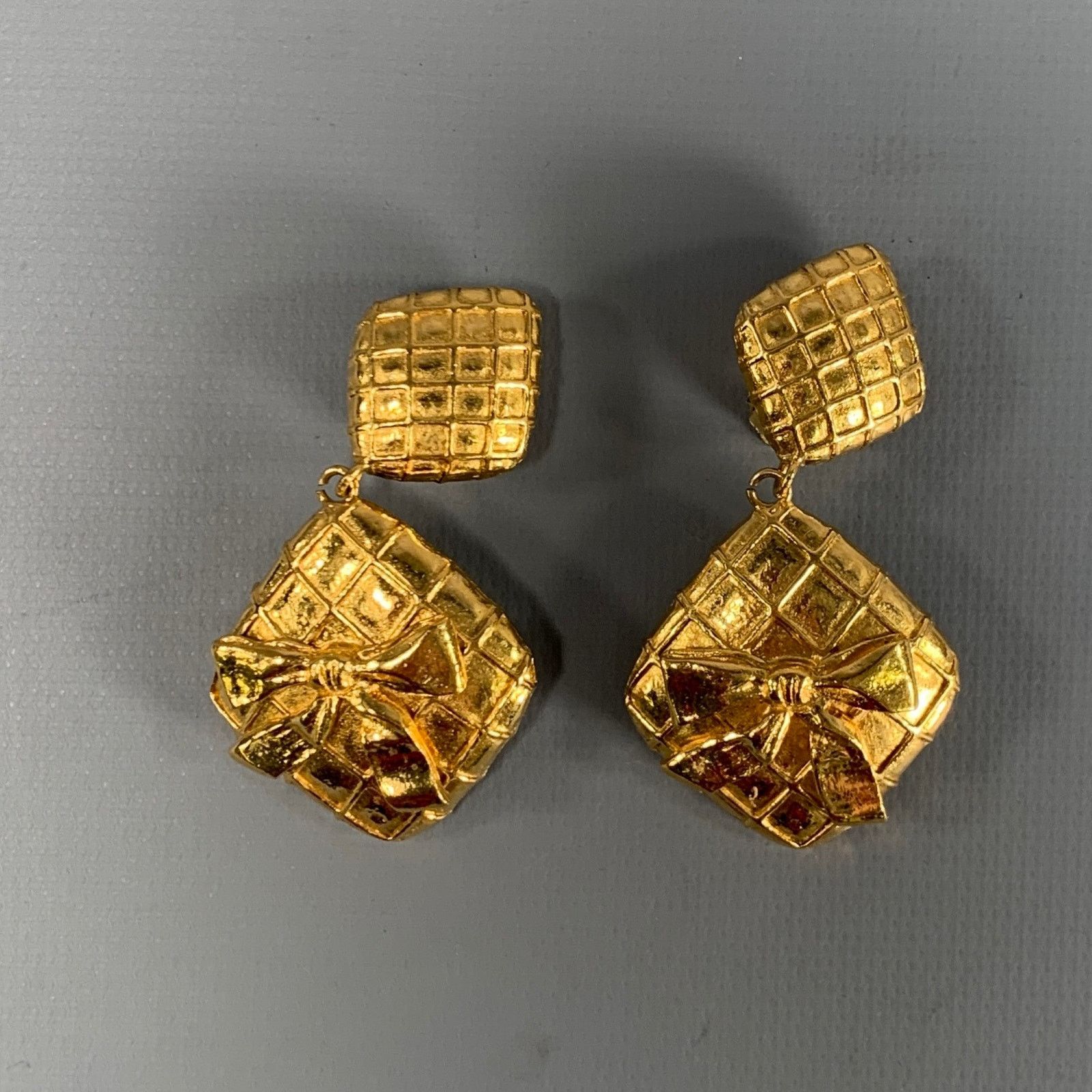 Chanel Gold Tone Diamond Logo Clip-On Earrings, Women's