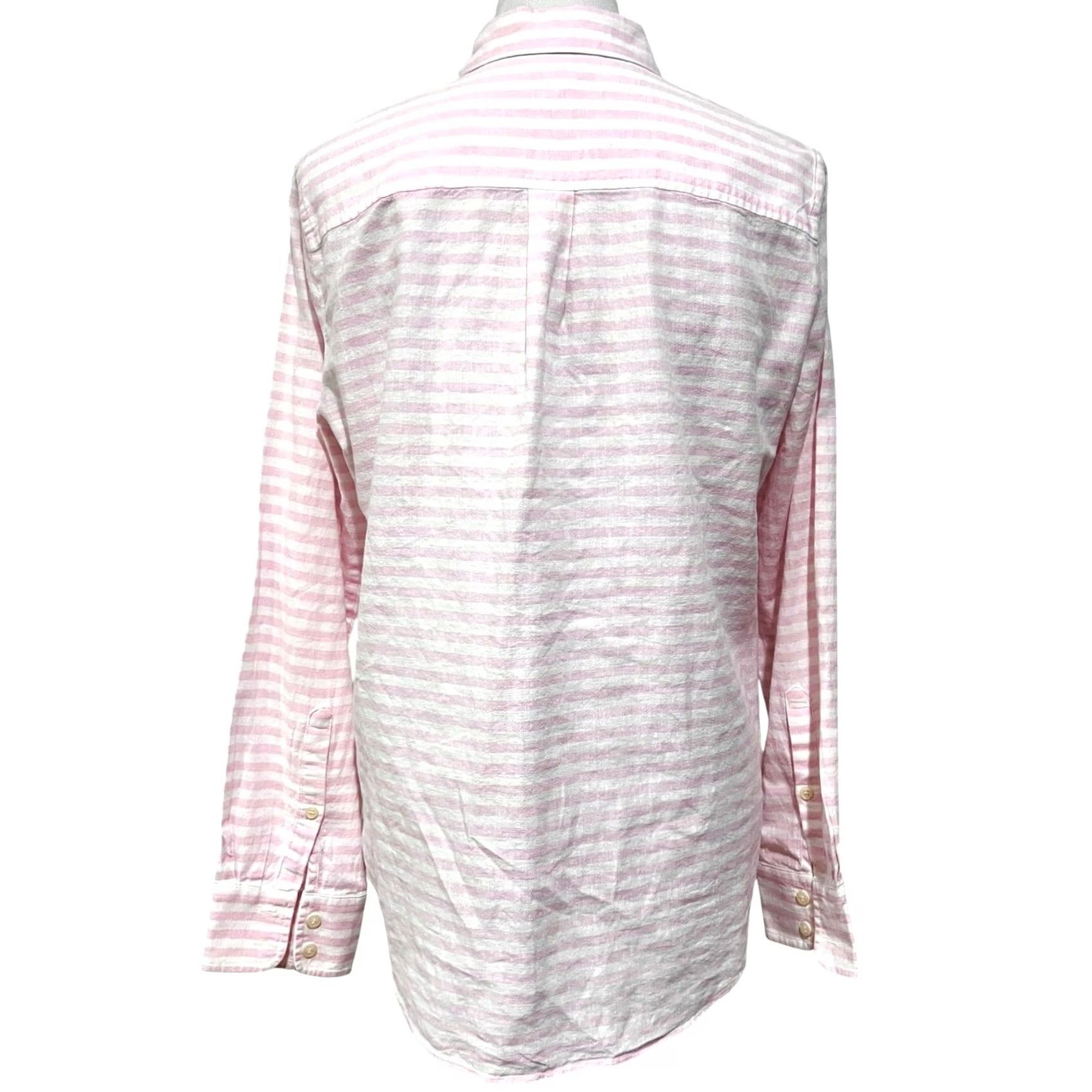 J.Crew J.Crew Women’s Linen Cotton Button-Up Pink White Stripe Long Sleeve Preppy Sz M Shirt Size M / US 6-8 / IT 42-44 - 5 Thumbnail