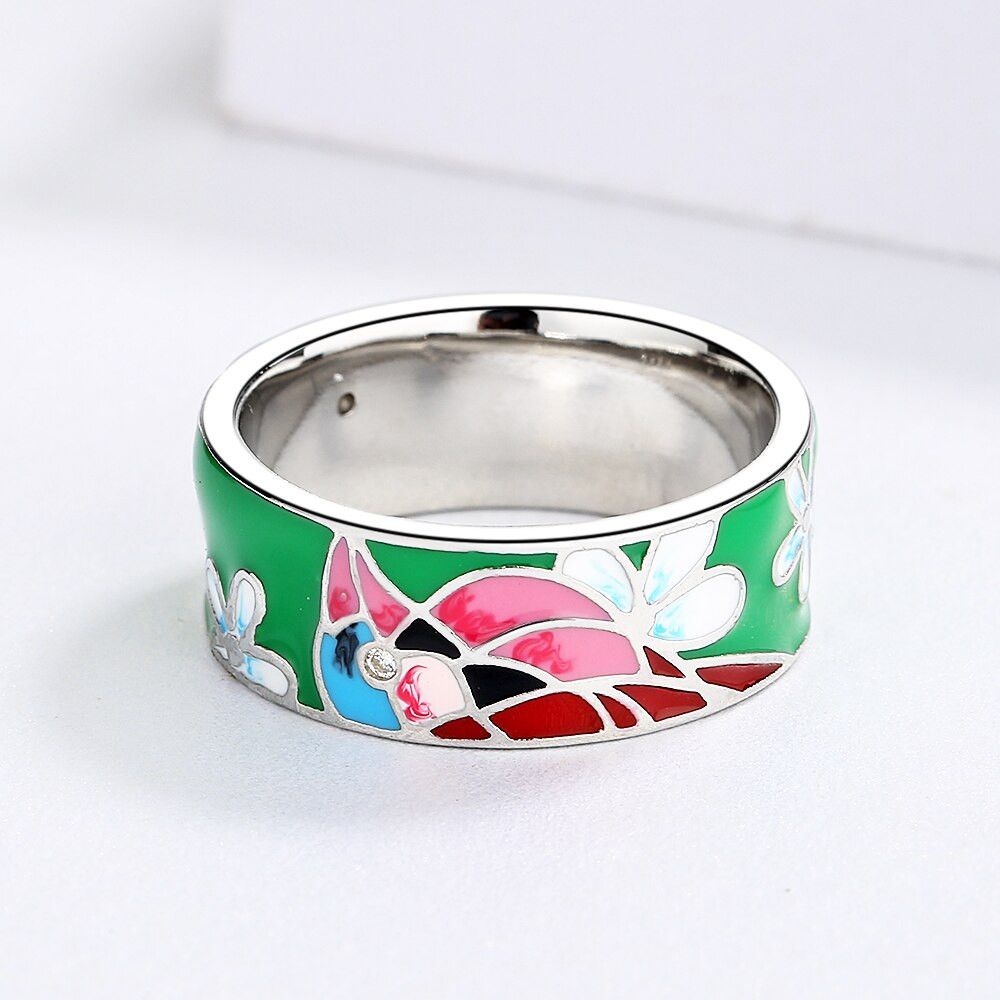 Jewelry Exquisite Red Flower Handmade Enamel Ring Size ONE SIZE - 4 Thumbnail