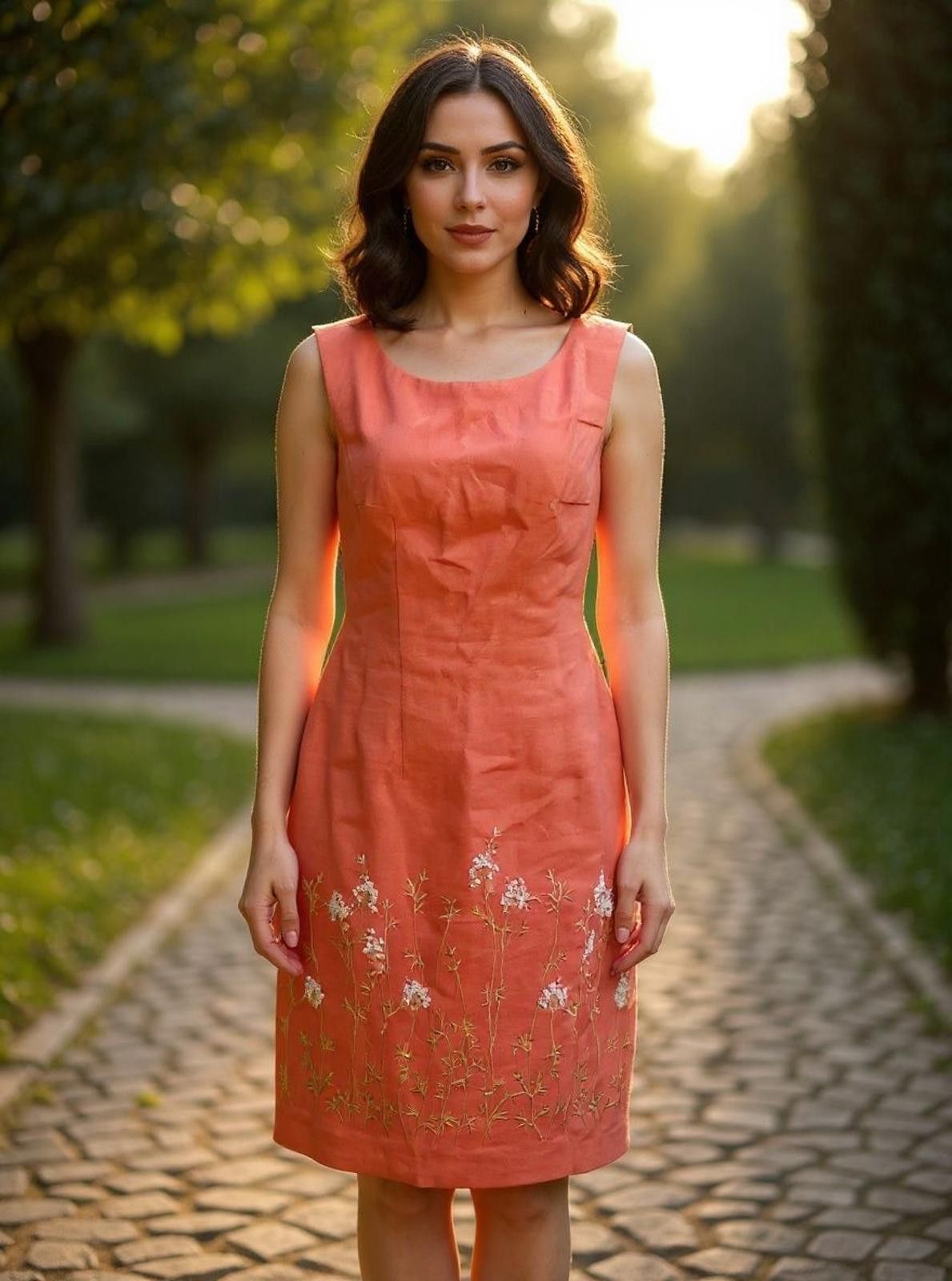Other Maggy London Elegant Coral Midi Dress with Floral Embroidery Size M / US 6-8 / IT 42-44 - 1 Thumbnail