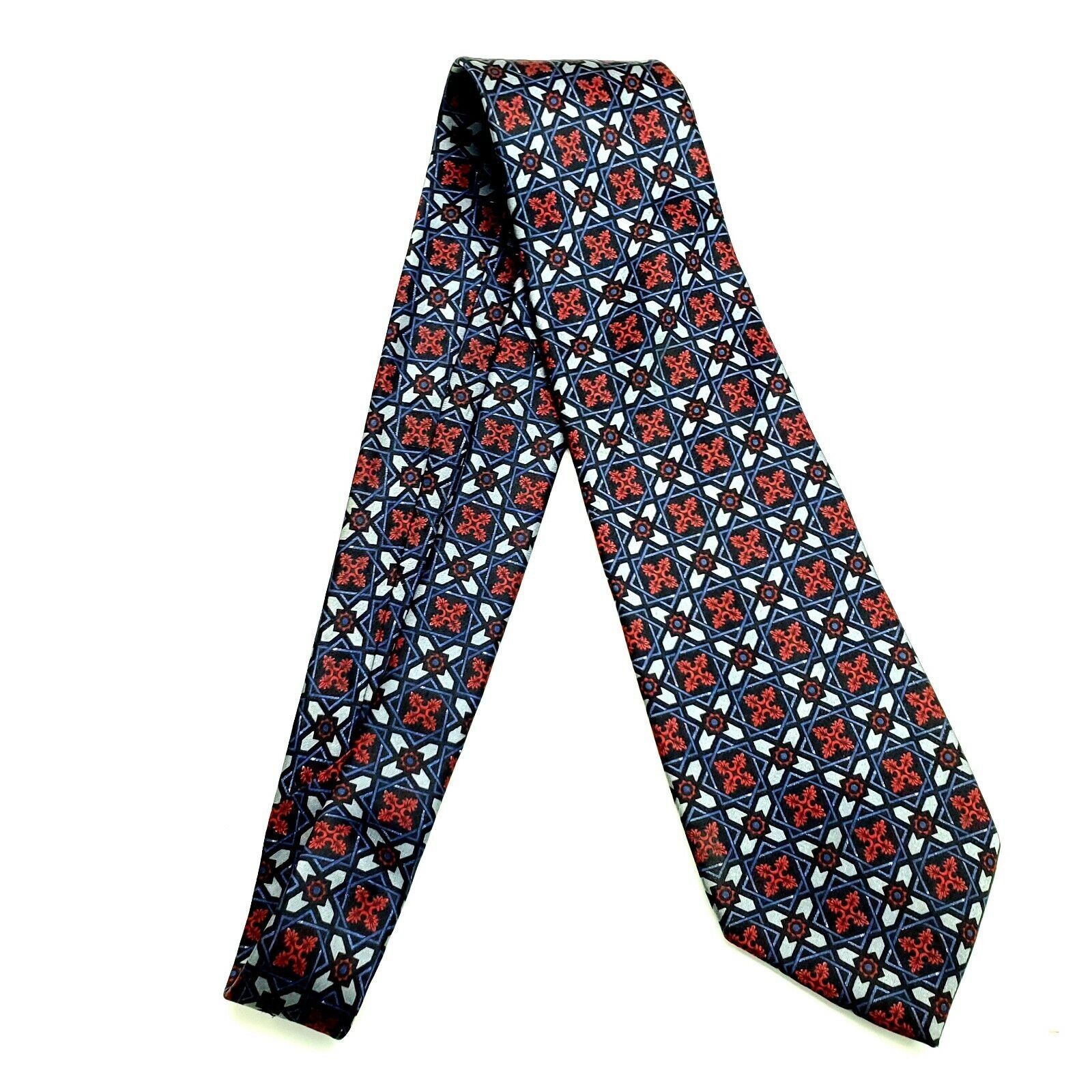 Henry Grethel Henry Grethel Silk Tie Blue Red Geometric Classic Print Ital Size ONE SIZE - 6 Thumbnail
