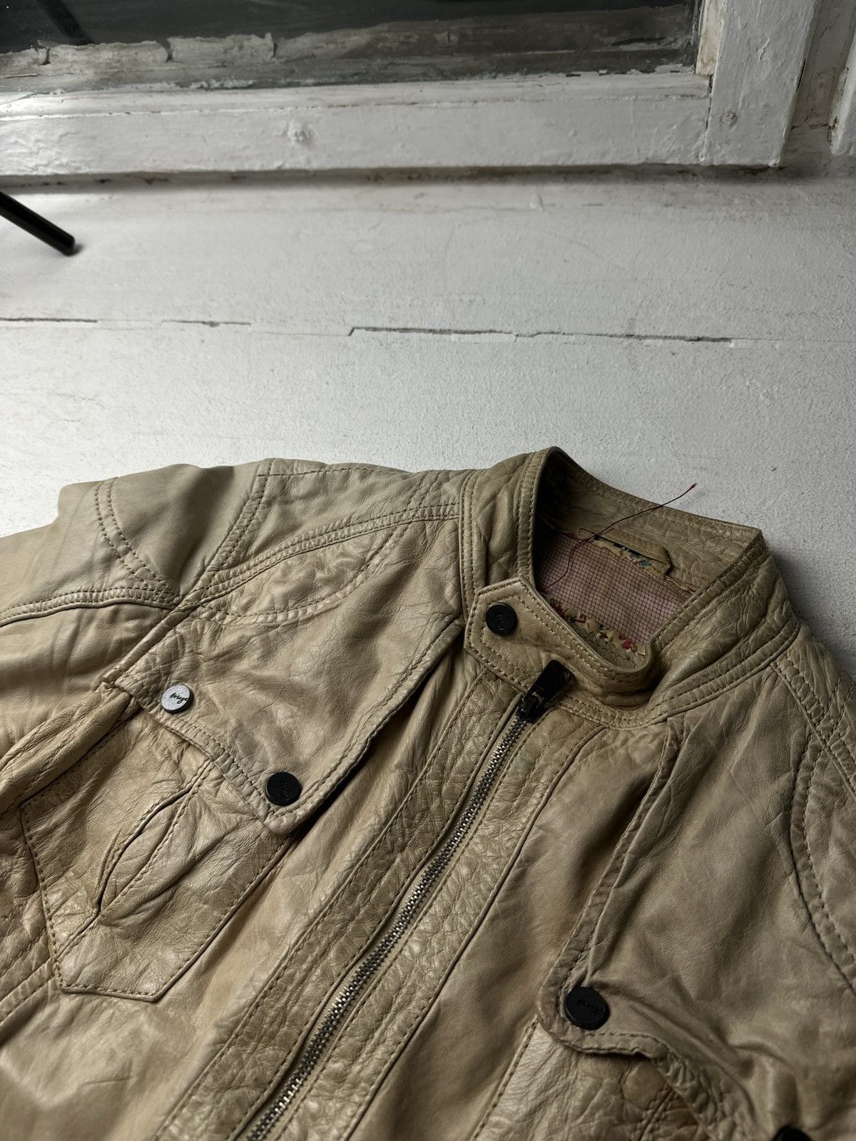 Other 🚨Y2K RICK OWENS TYPE DIRTY SLIM FIT ZIP LEATHER JACKET Size L / US 10 / IT 46 - 7 Thumbnail