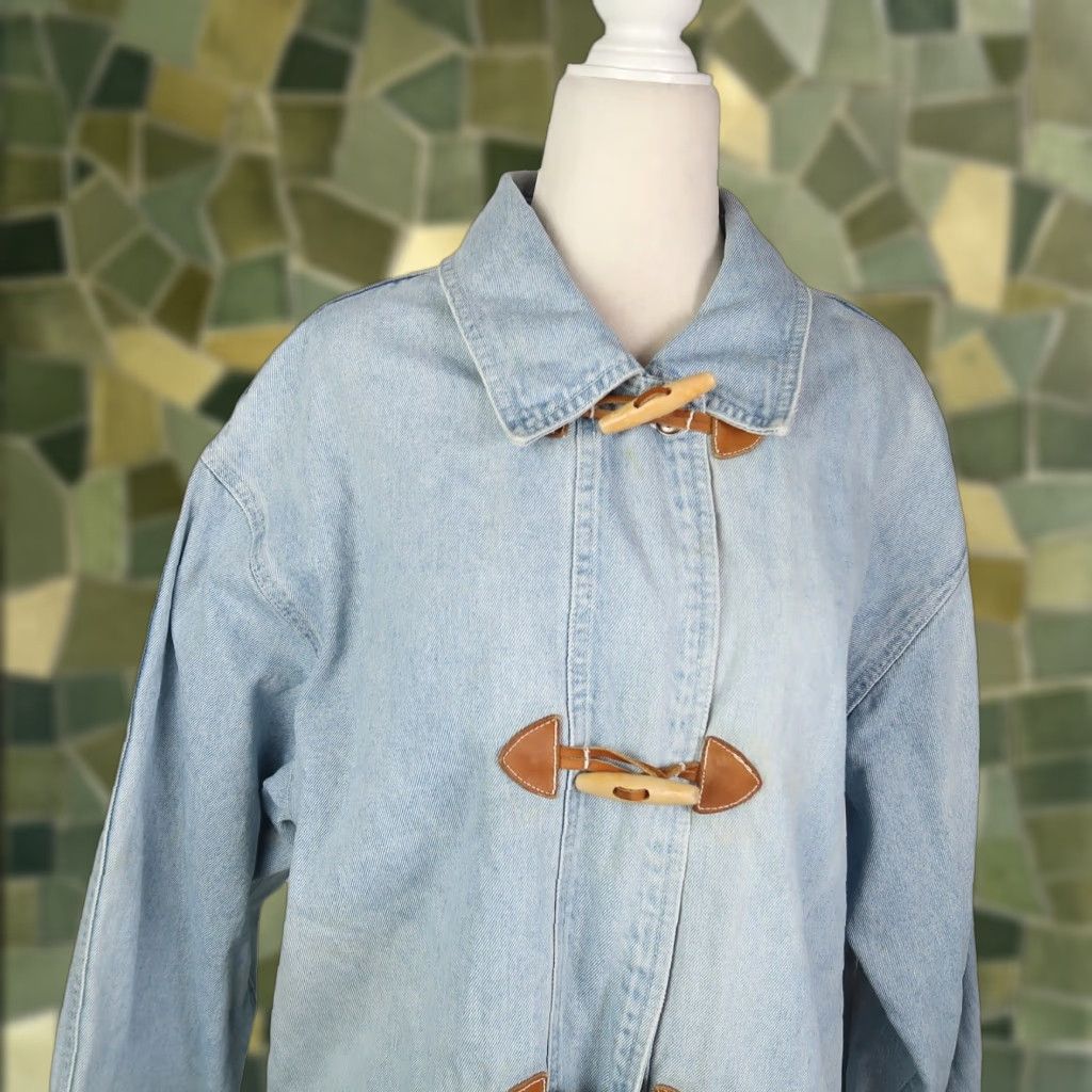 Denime VINTAGE Forenza Denim Jacket Boot? 90s Bohemian Light Wash Toggle Button Mid-Length Women M Blue Denim Jacket Size 32" / US 10 / IT 46 - 1 Thumbnail