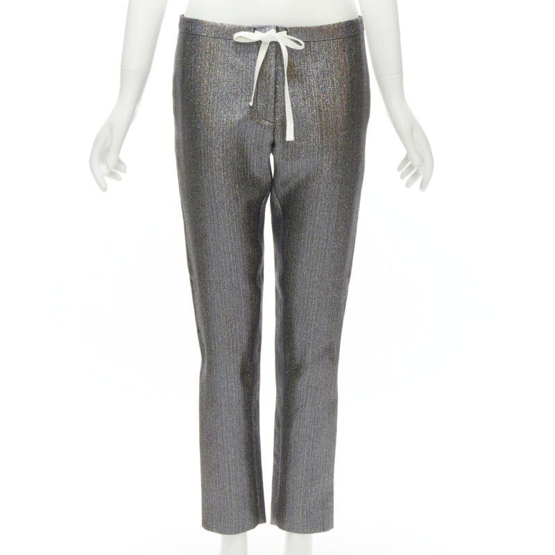 Rosie Assoulin ROSIE ASSOULIN silver iridescent glitter metallic silk tapered cropped pants XS Size 27" / US 4 / IT 40 - 1 Thumbnail