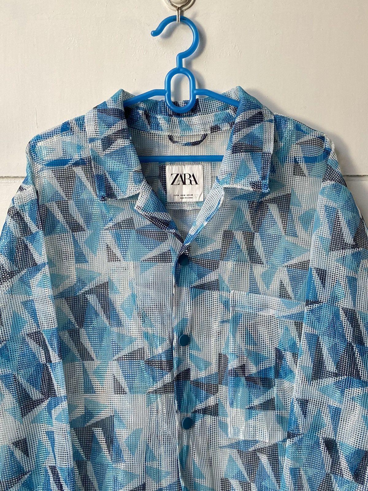 Zara ZARA Blue Striped Mesh Shirt Size US L / EU 52-54 / 3 - 12 Thumbnail