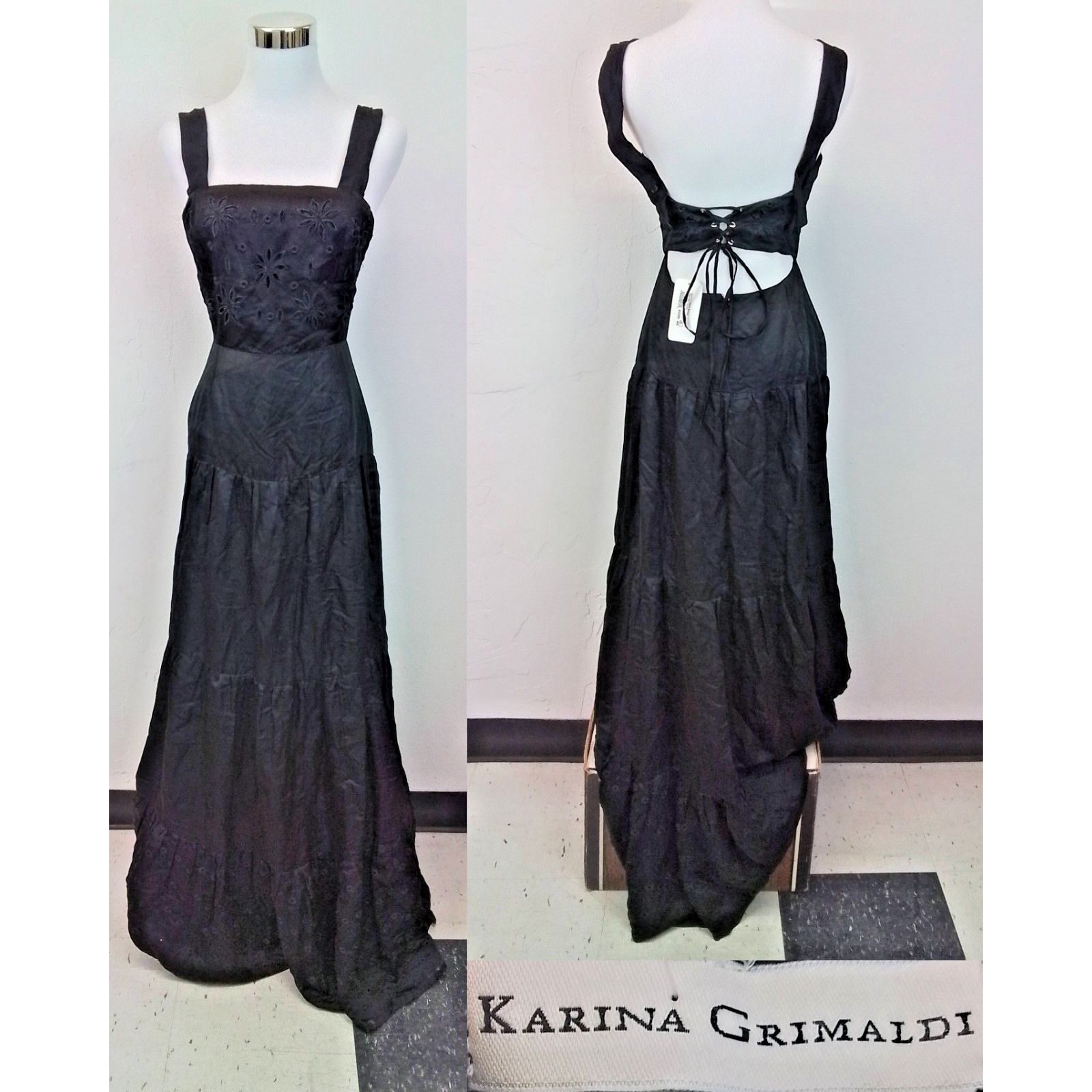 Karina Grimaldi Karina Grimaldi Maxi Dress Women's XS Black Lace Up NWT Size XS / US 0-2 / IT 36-38 - 1 Thumbnail