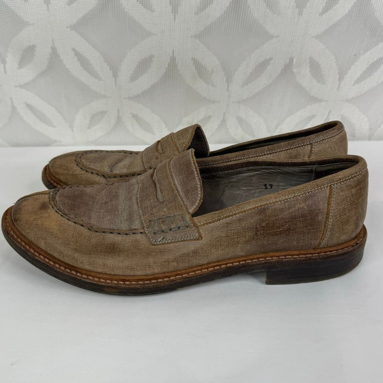 Brunello Cucinelli BRUNELLO CUCINELLI Leather Whipstitch Trim Brown Loafers Size US 6 / EU 39 - 11 Thumbnail
