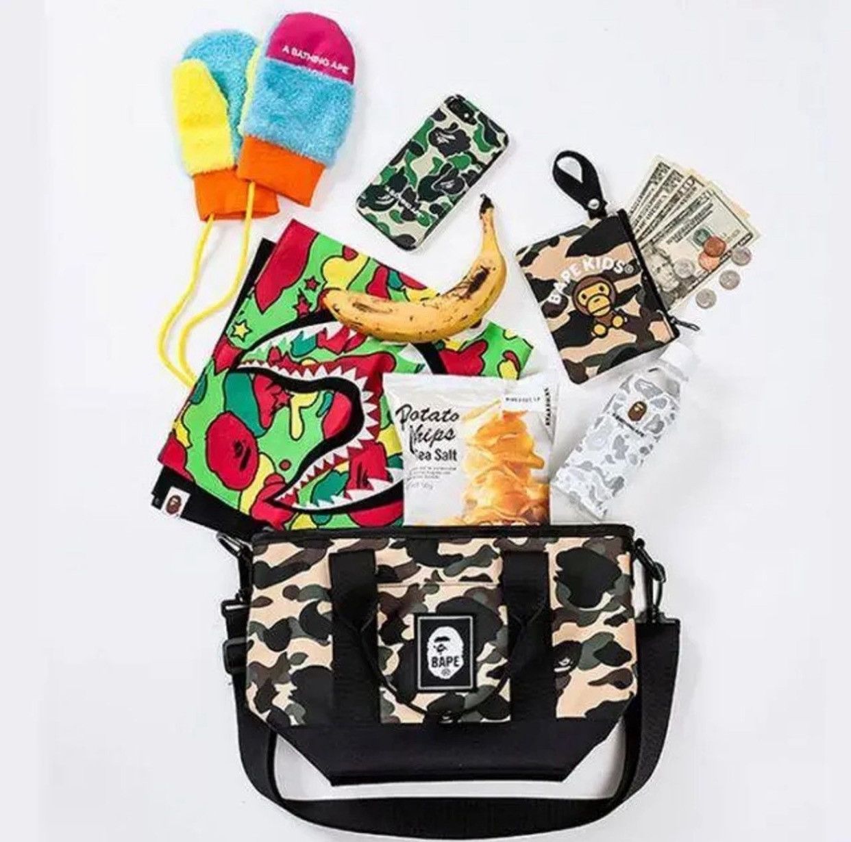 Bape 🔥BAPE CAMO LOGO TOTE BAG + BABY MILO MINI WALLET SET Size ONE SIZE - 8 Thumbnail