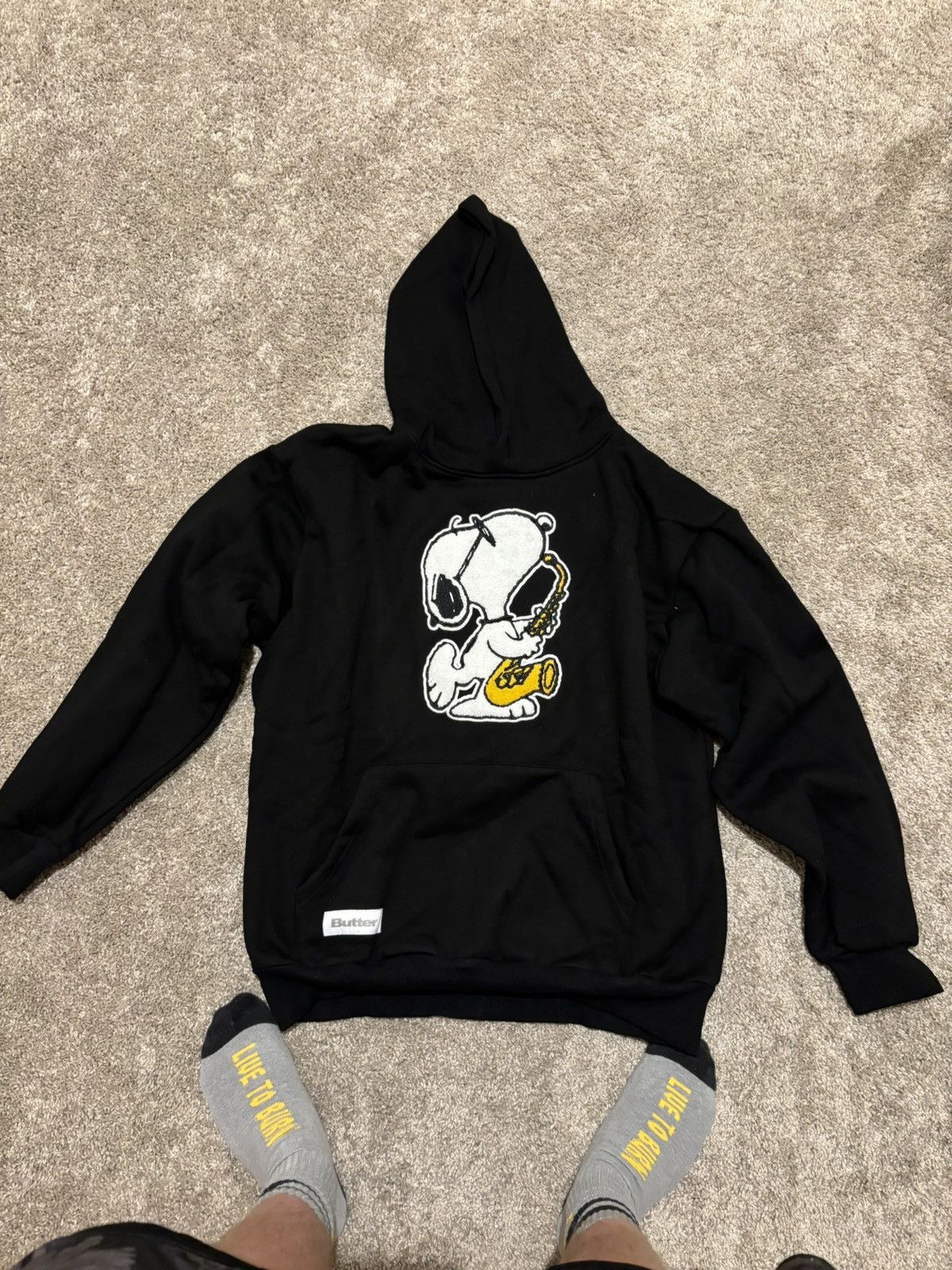 image of Butter Goods Butter Good Peanuts Snoopy Hoodie in Black, Men's (Size XL)