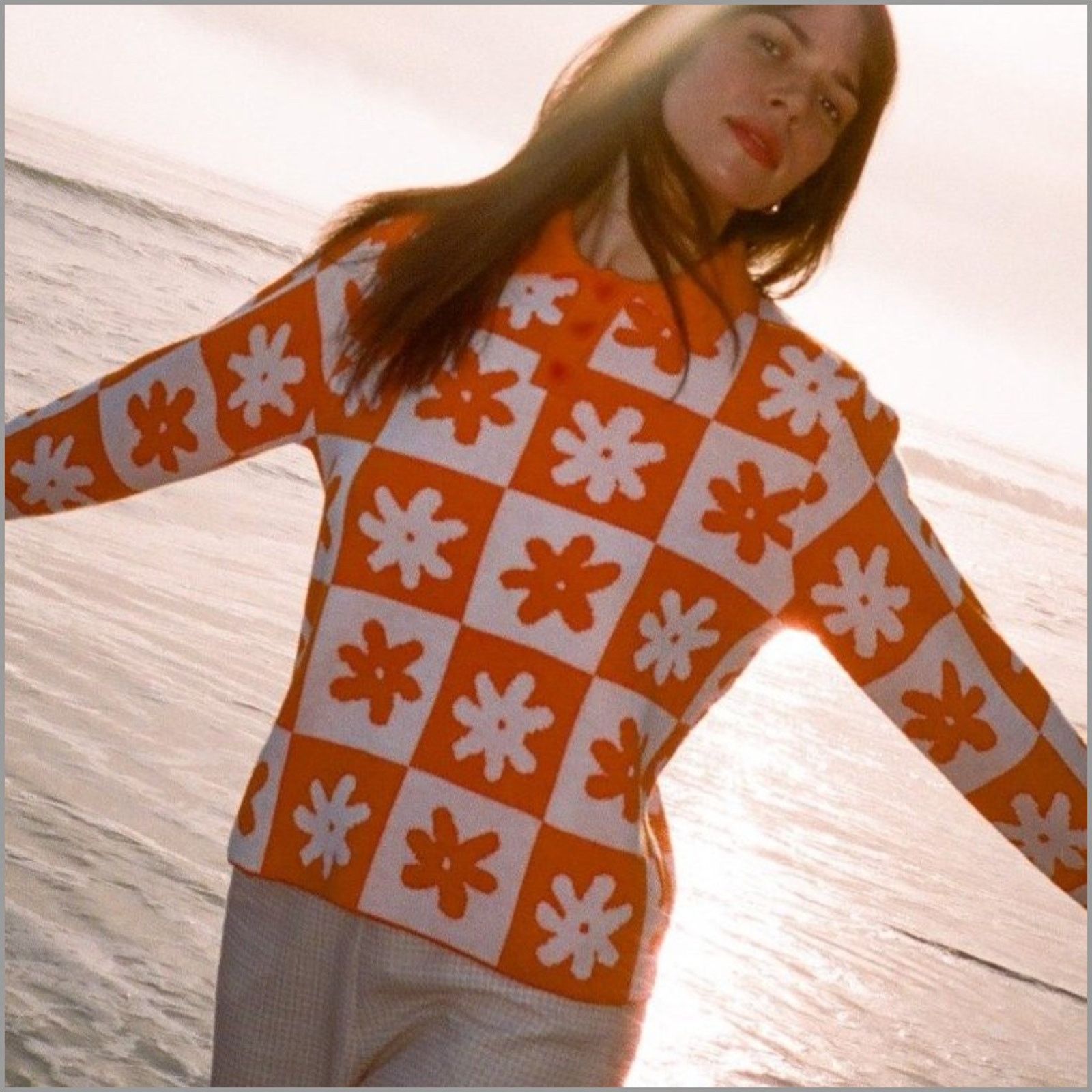 Lisa Says Gah X Kjp Paisley Polo Orange White Sz M/L, Women's