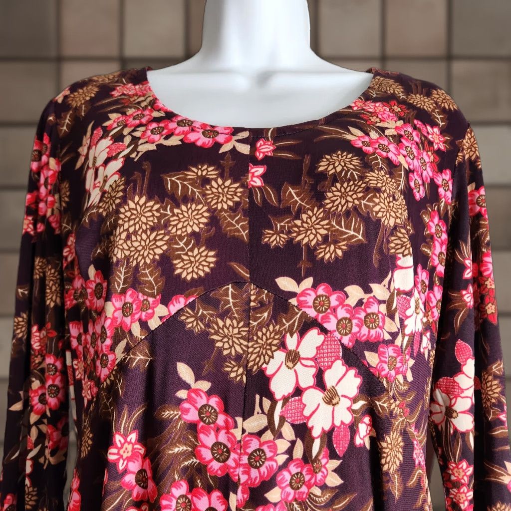 Vintage VINTAGE Handmade Womens 70s Plum Floral Maxi Dress 3/4 Sleeve Size M Purple Bohemian Day Dress Womens Size M / US 6-8 / IT 42-44 - 1 Thumbnail