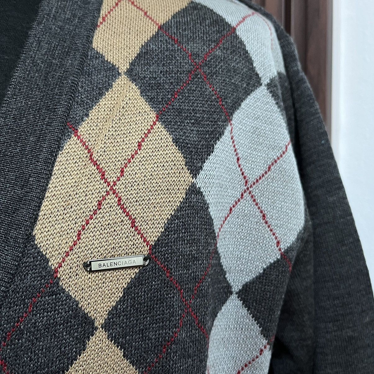 Balenciaga × Vintage 💸Accept Offer💸 Cardigan Balenciaga Knitwear Argyle Pattern Size US M / EU 48-50 / 2 - 4 Thumbnail