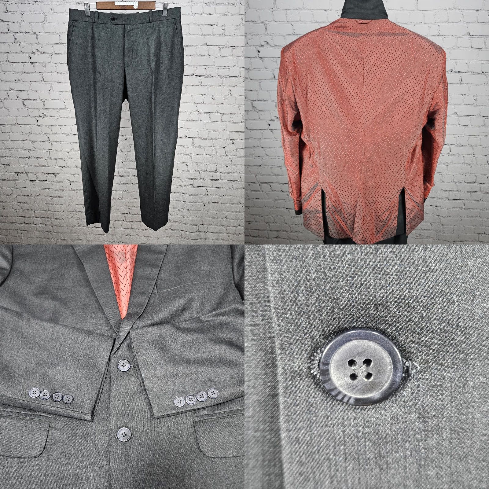 Vintage Unbranded Grey Full Pant Suit 2 Piece Set Notch Jacket 2 Button Double-Vented 40S 33x28 Mens Size 40R - 8 Thumbnail