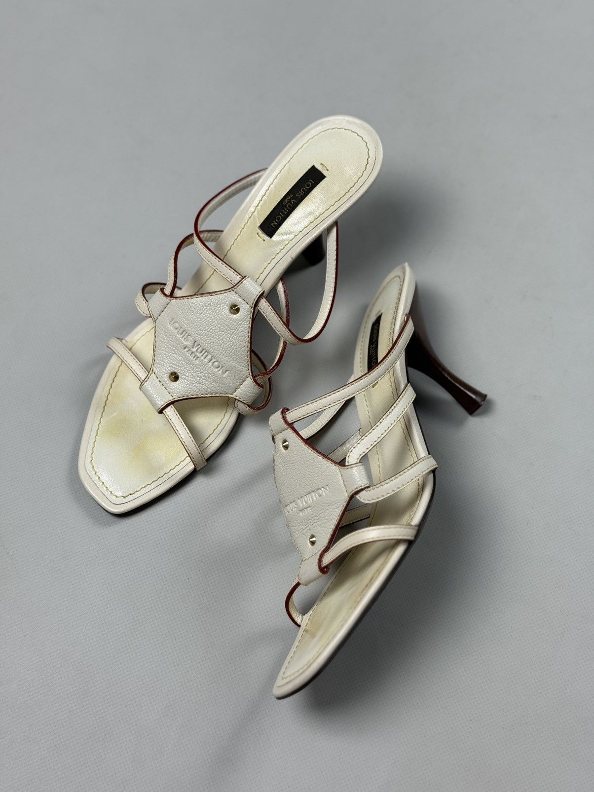 Louis Vuitton Louis Vuitton Cream Leather VTG Ankle Strap Heels Sandals Size US 8 / IT 38 - 20 Thumbnail