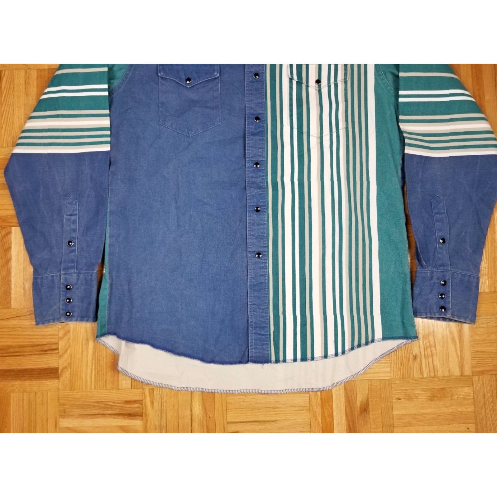 Wrangler VINTAGE Wrangler SHIRT Western Mens Large Green Cotton Brushpopper Snap Button 90's Size US L / EU 52-54 / 3 - 3 Thumbnail