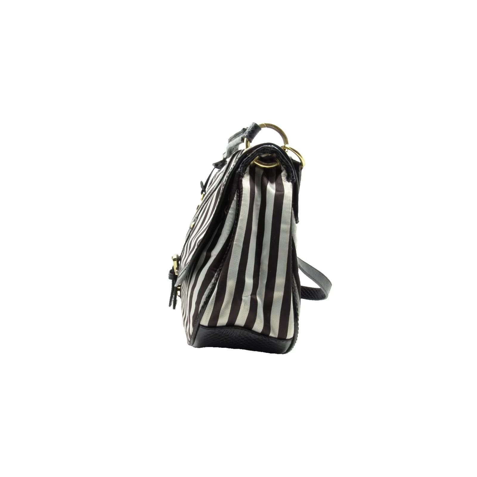 Henri Bendel VINTAGE Henri Bendel Striped Hobo Crossbody Handbag Black Grey Canvas Gold Hardware Womens Crossbody Bag Charm Size ONE SIZE - 5 Thumbnail