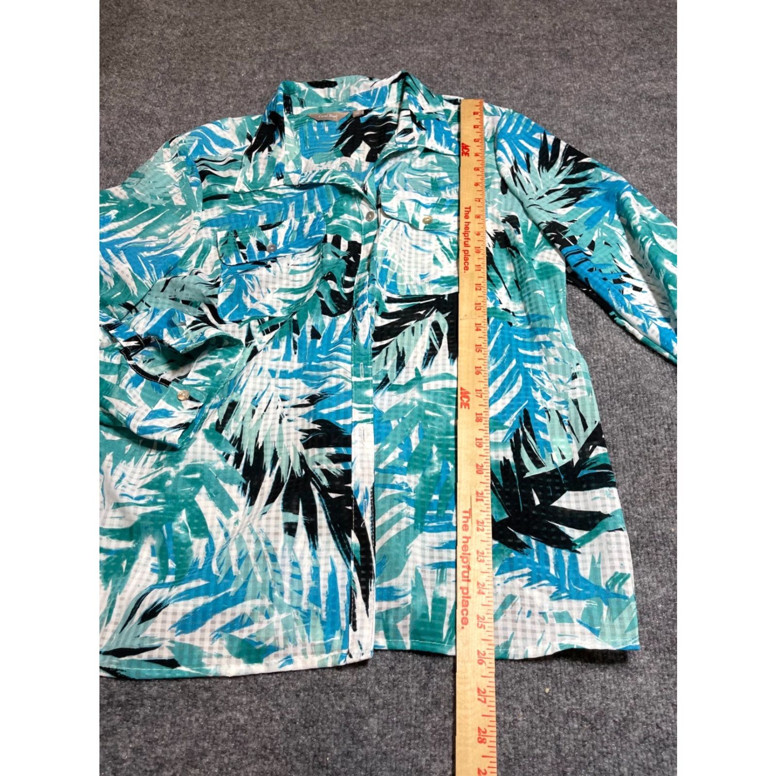 Vintage Coral Bay Top Womens XL Long Sleeve Button-Up Blouse Blue Tropical Floral Shirt Size XL / US 12-14 / IT 48-50 - 2 Thumbnail