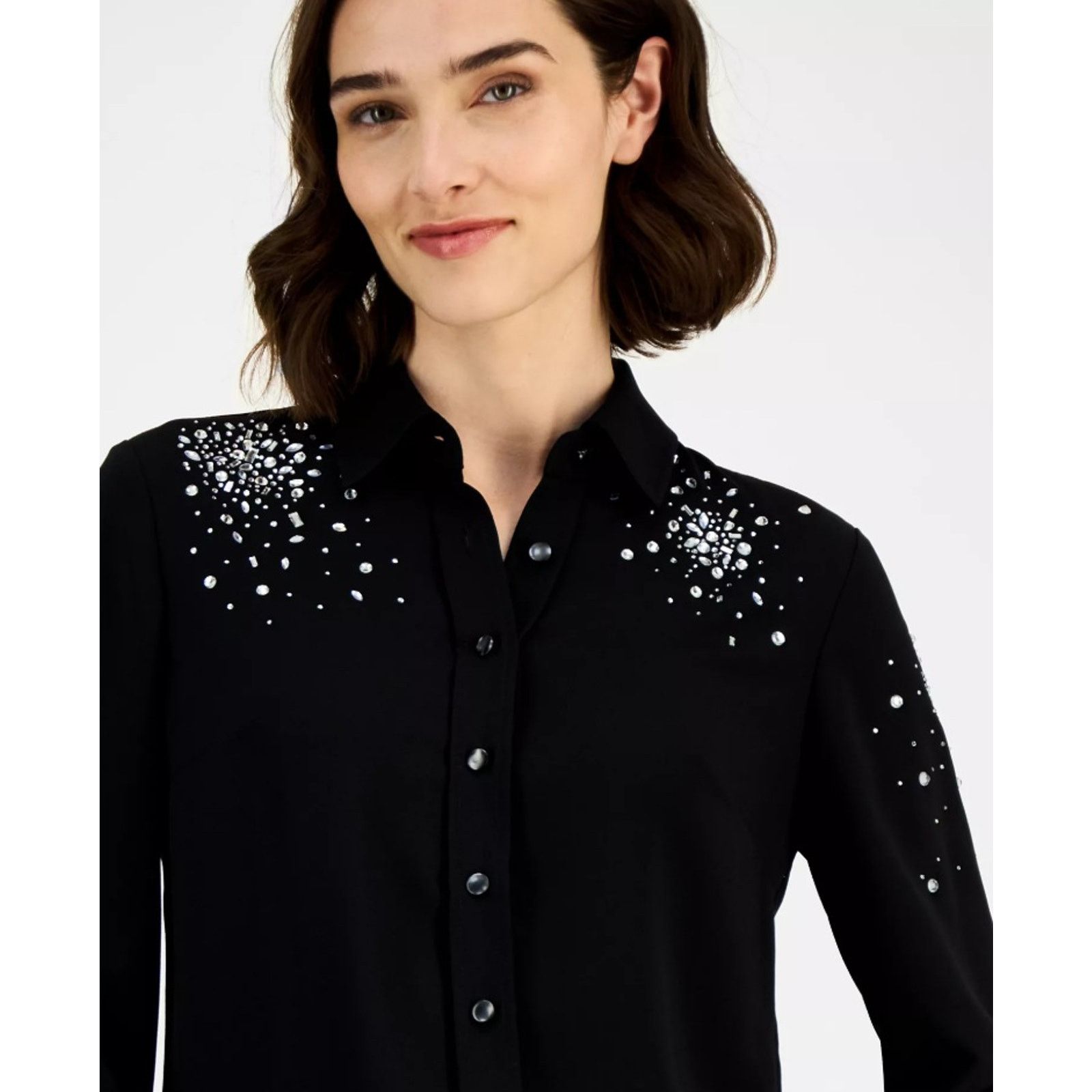 Anne Klein Anne Klein Women Embellished Button-Front Blouse Size M Size M / US 6-8 / IT 42-44 - 2 Thumbnail