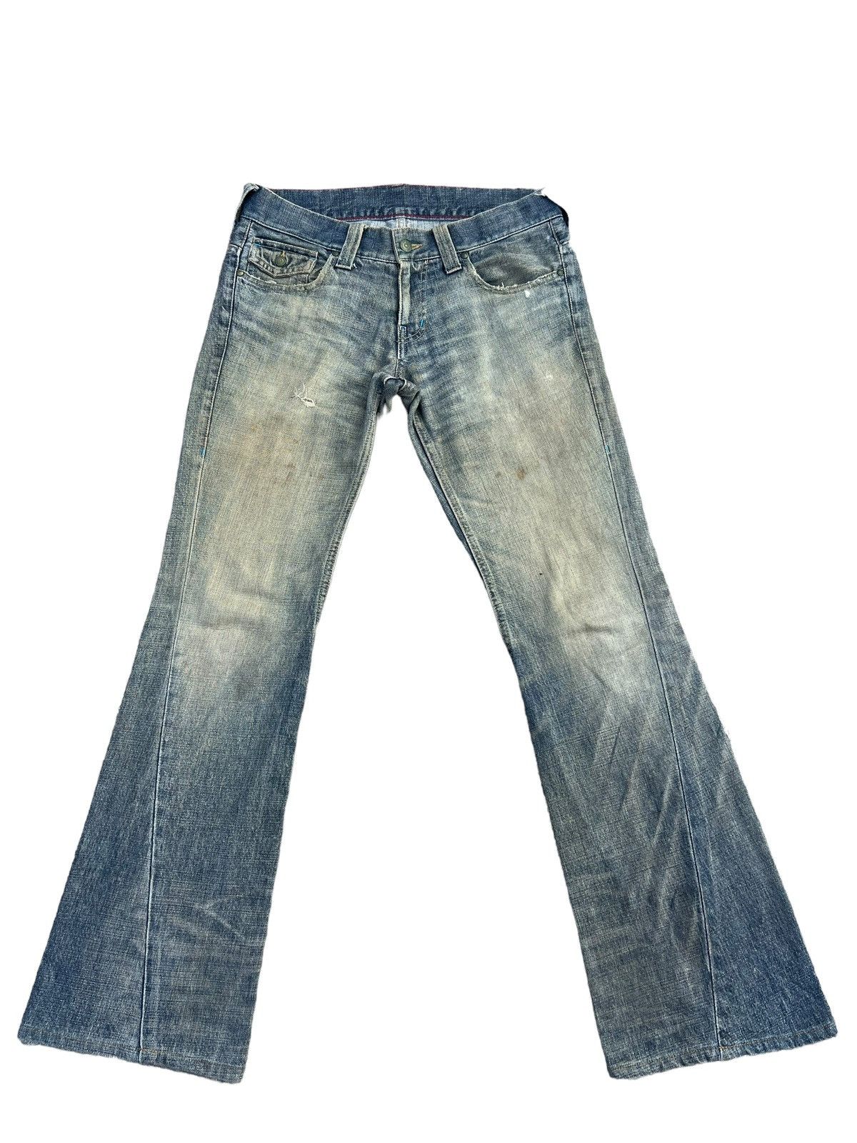 Image of Vintage Tornado Mart Japan Distress Muddy Denim Flare Jeans in Blue, Men's (Size 31)