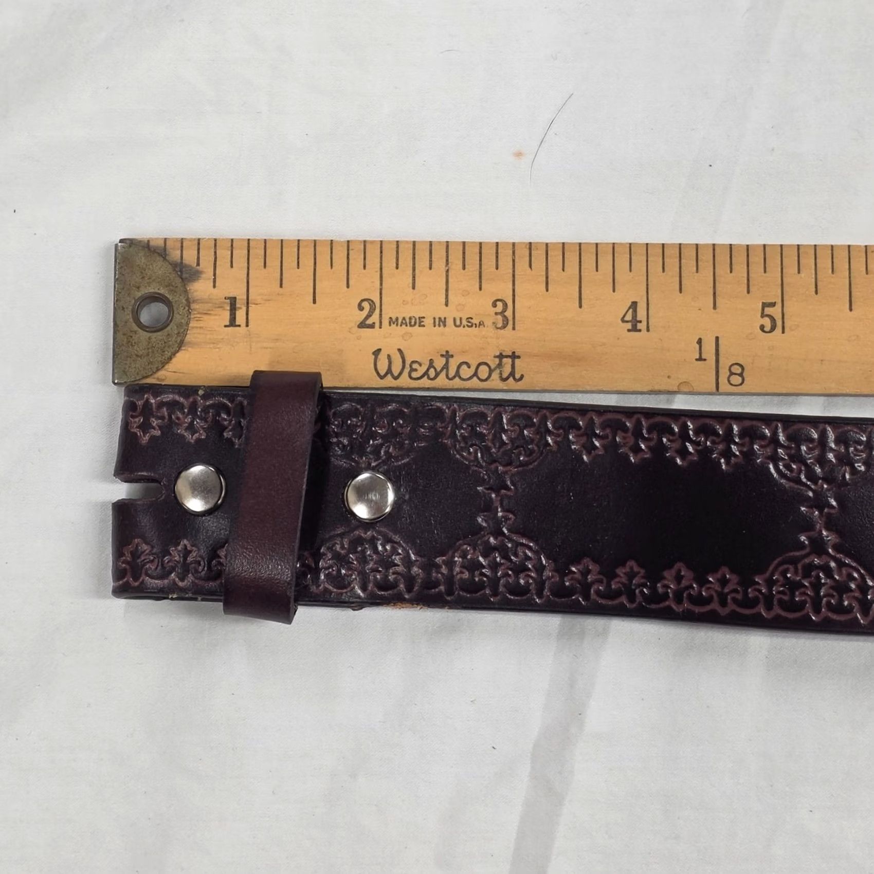 Vintage Belt Geometric Leather Brown Western Boho XL 1.5" Wide Mens Adjustable No Buckle Vintage? Size ONE SIZE - 7 Thumbnail