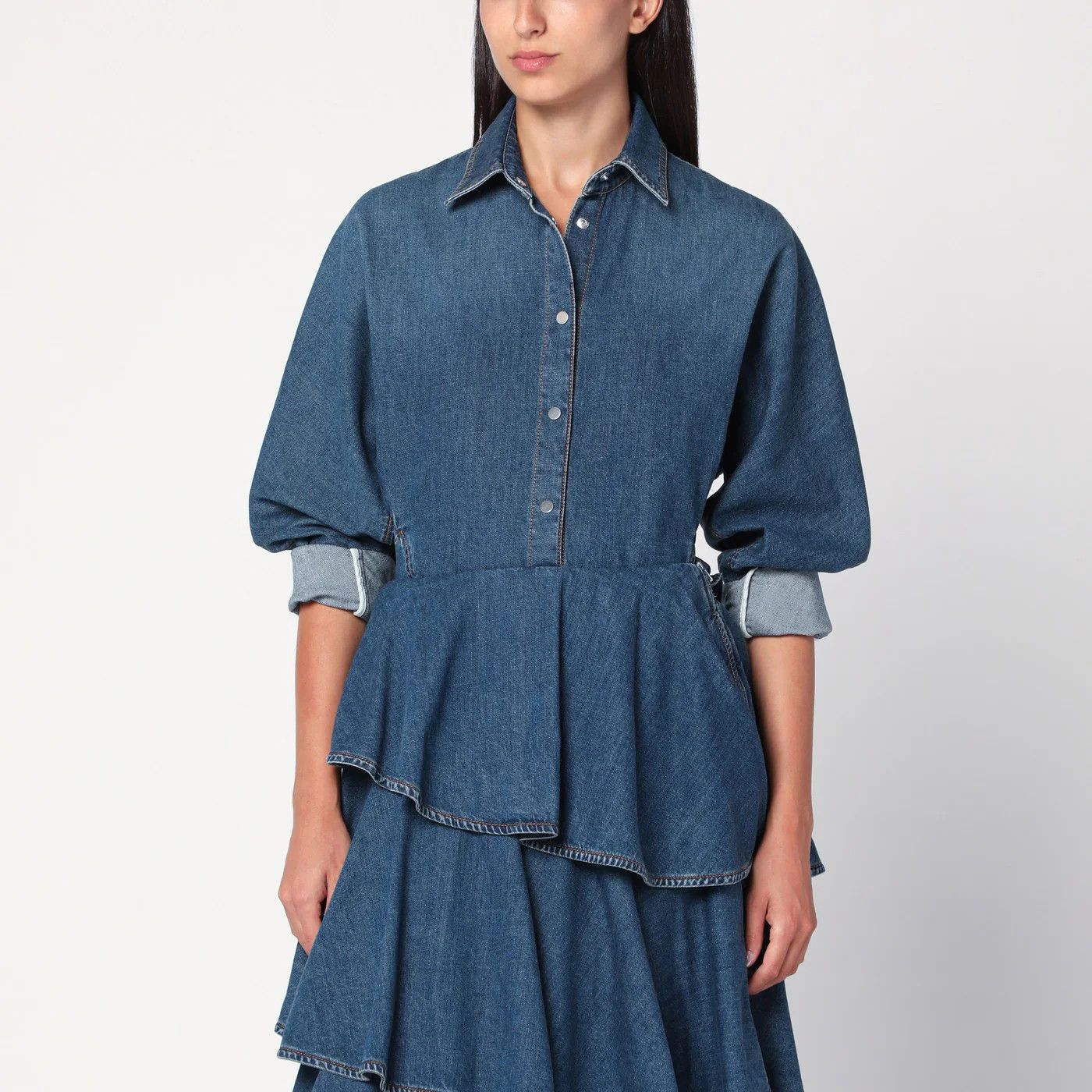 Alaia o1d2blof0426 Denim Shirt in Blue Size XS / US 0-2 / IT 36-38 - 4 Thumbnail