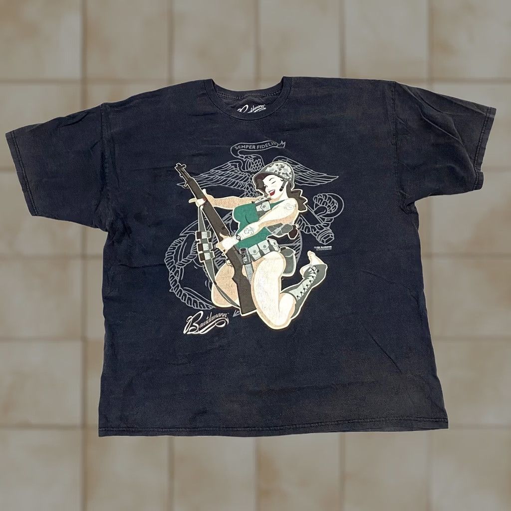 Vintage Bawidamann Army Pinup Girl Military T Shirt 2XL Y2K Mens 2008 Size US XXL / EU 58 / 5 - 1 Thumbnail