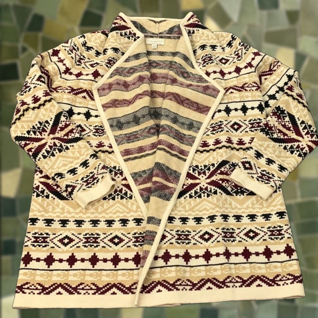 Lucky Brand Lucky Brand Aztec Cardigan Sweater Womens Medium Beige Open Front Geometric Western Size M / US 6-8 / IT 42-44 - 1 Thumbnail