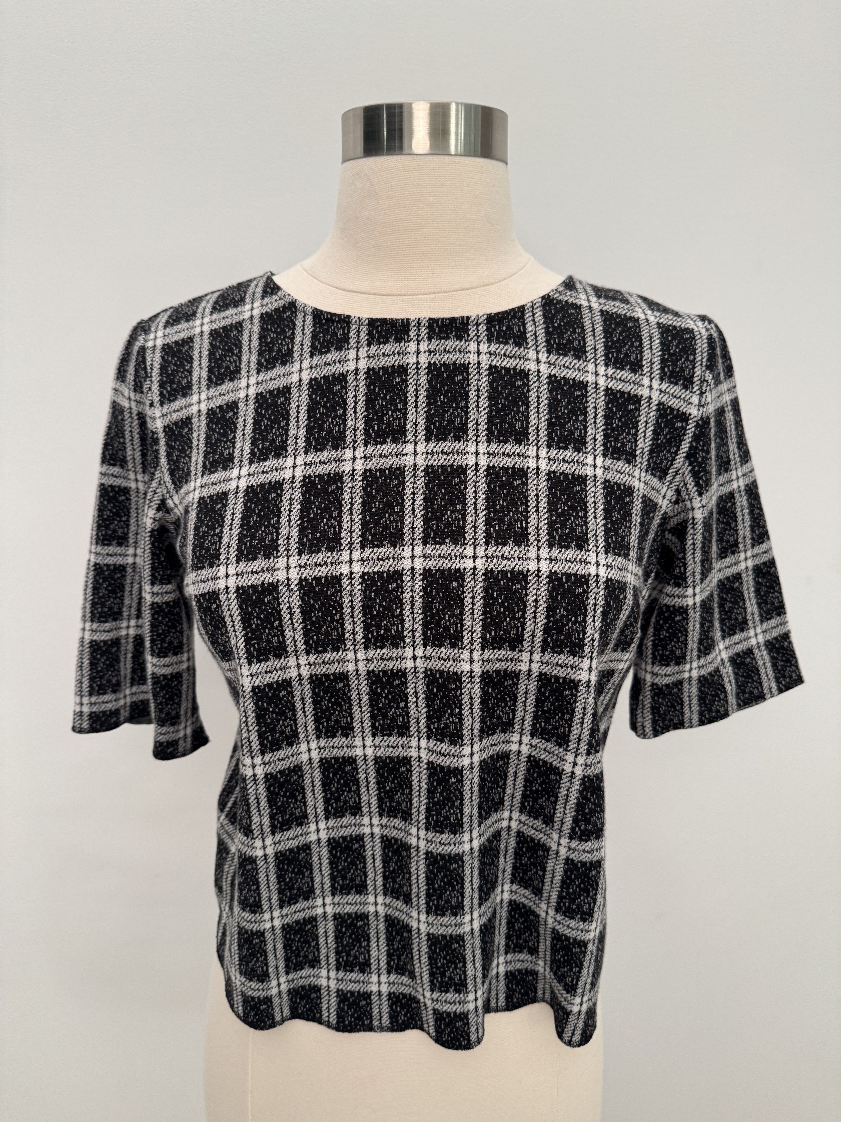 Theory Theory Black Bixion Plaid Zip Shell Short Sleeve Top - Small Size S / US 4 / IT 40 - 1 Thumbnail