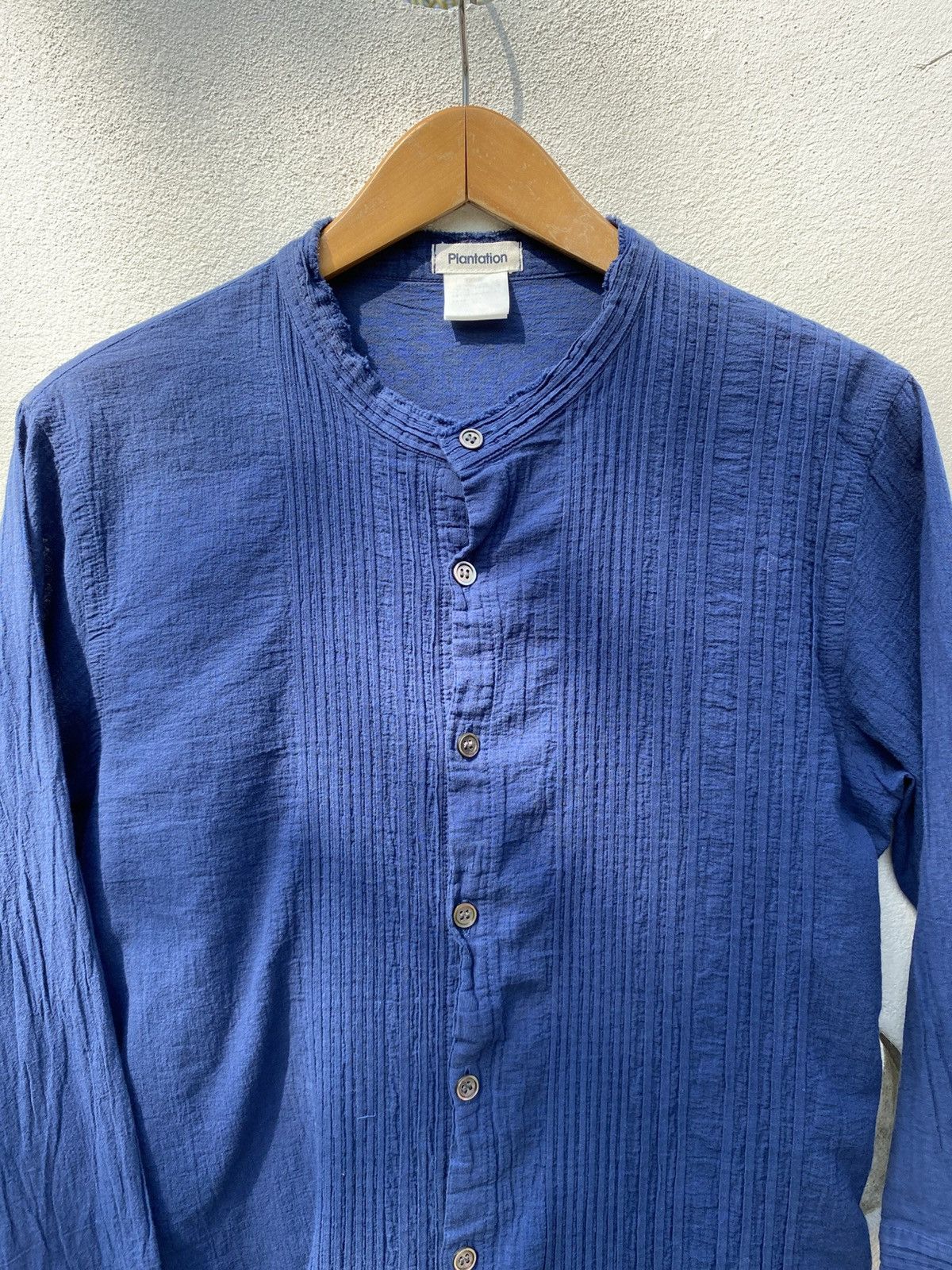 Issey Miyake Plantation Blue Textured Mandarin Collar Shirt. Size M / US 6-8 / IT 42-44 - 13 Thumbnail