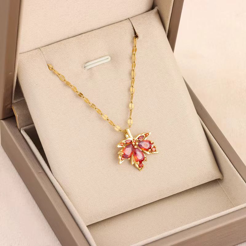 Jewelry Love Memory Red Maple Leaf Pendant Necklace Size ONE SIZE - 4 Thumbnail