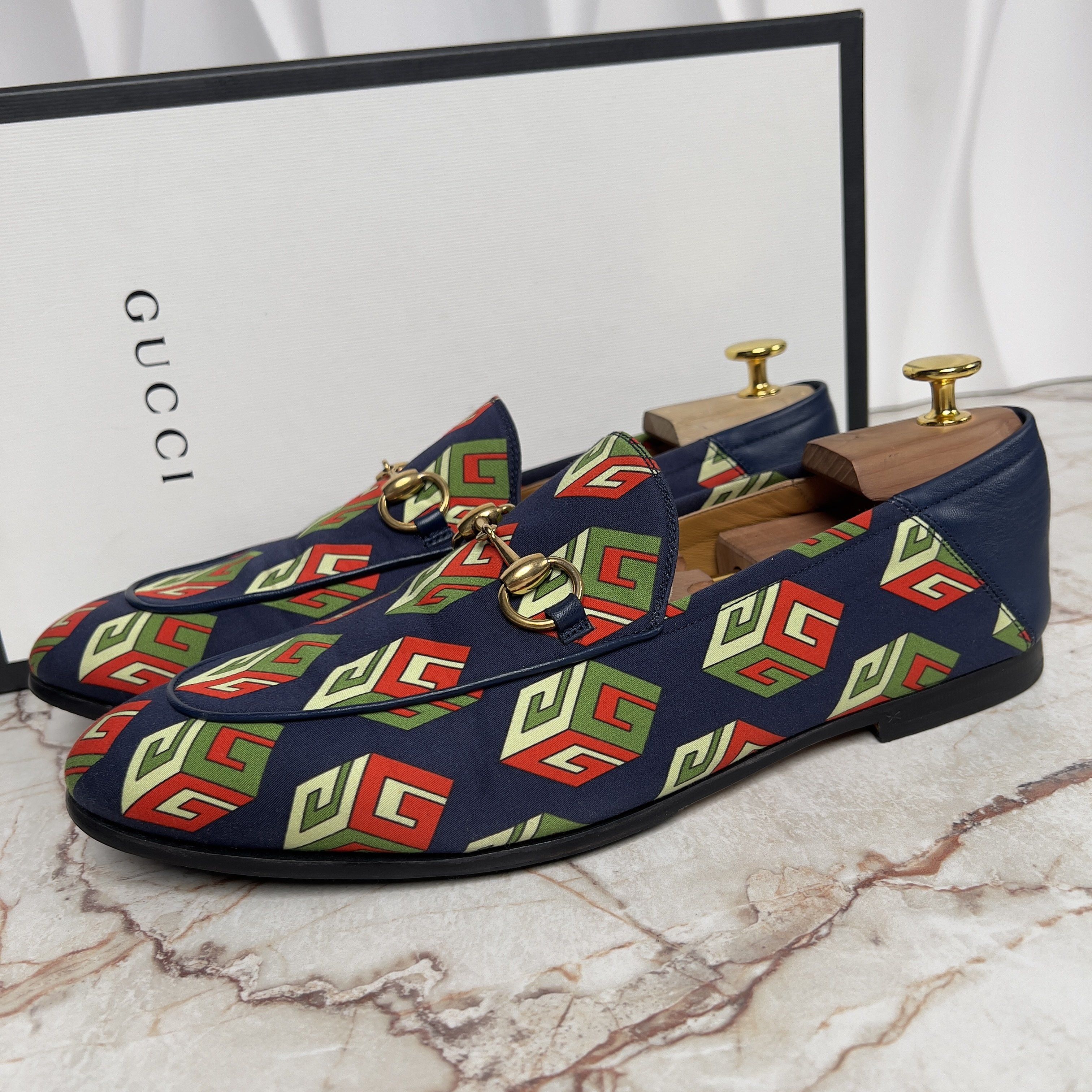 Gucci Canvas Mr. Porter Cube Horsebit Loafers Blue Fabric Size US 8.5 / EU 41-42 - 1 Thumbnail