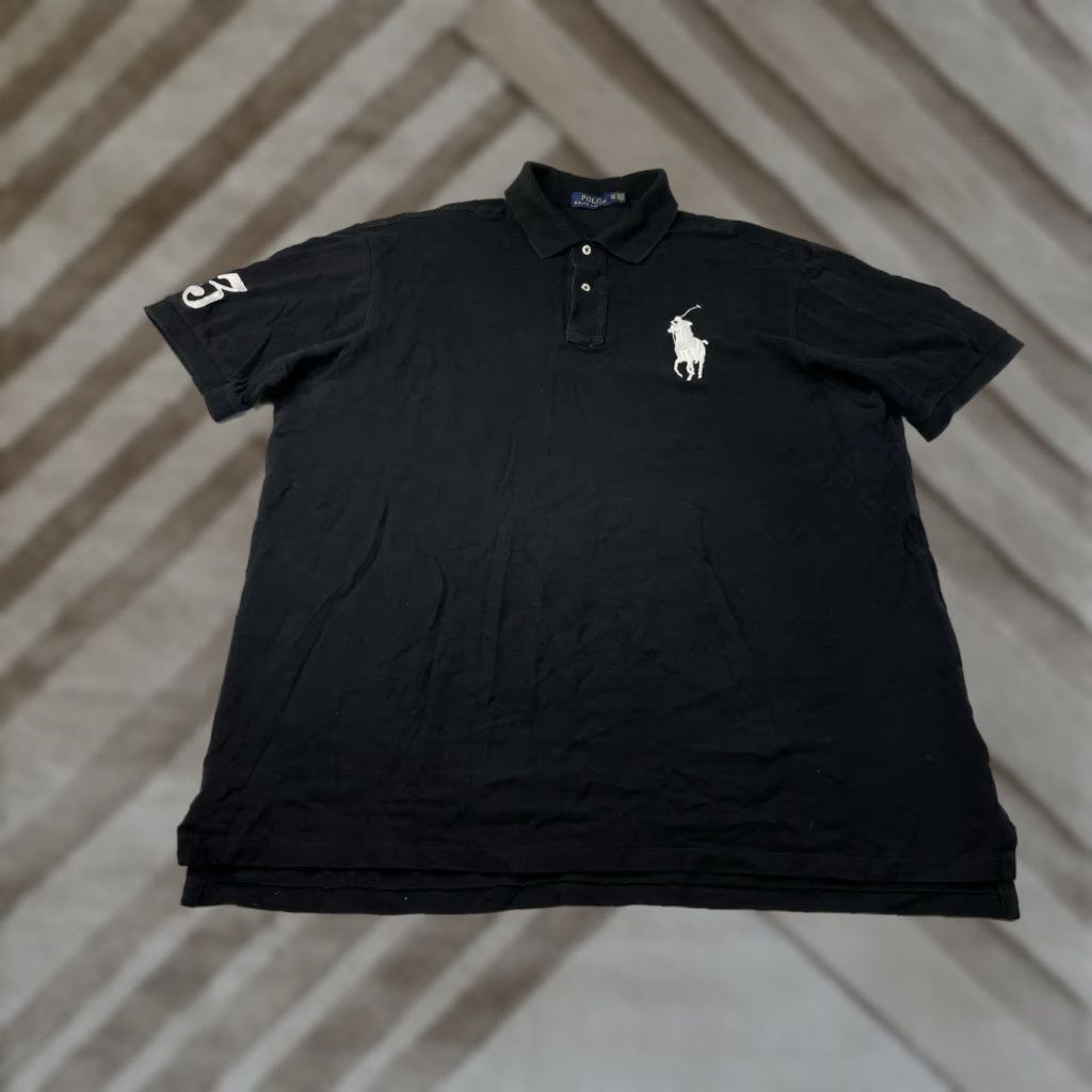 Polo Ralph Lauren VINTAGE Polo Ralph Lauren Black Big Pony Rugby Polo Shirt XLT Men Large Pony 3 Rugby 100% Cotton Short Sleeve Size US XL / EU 56 / 4 - 1 Thumbnail