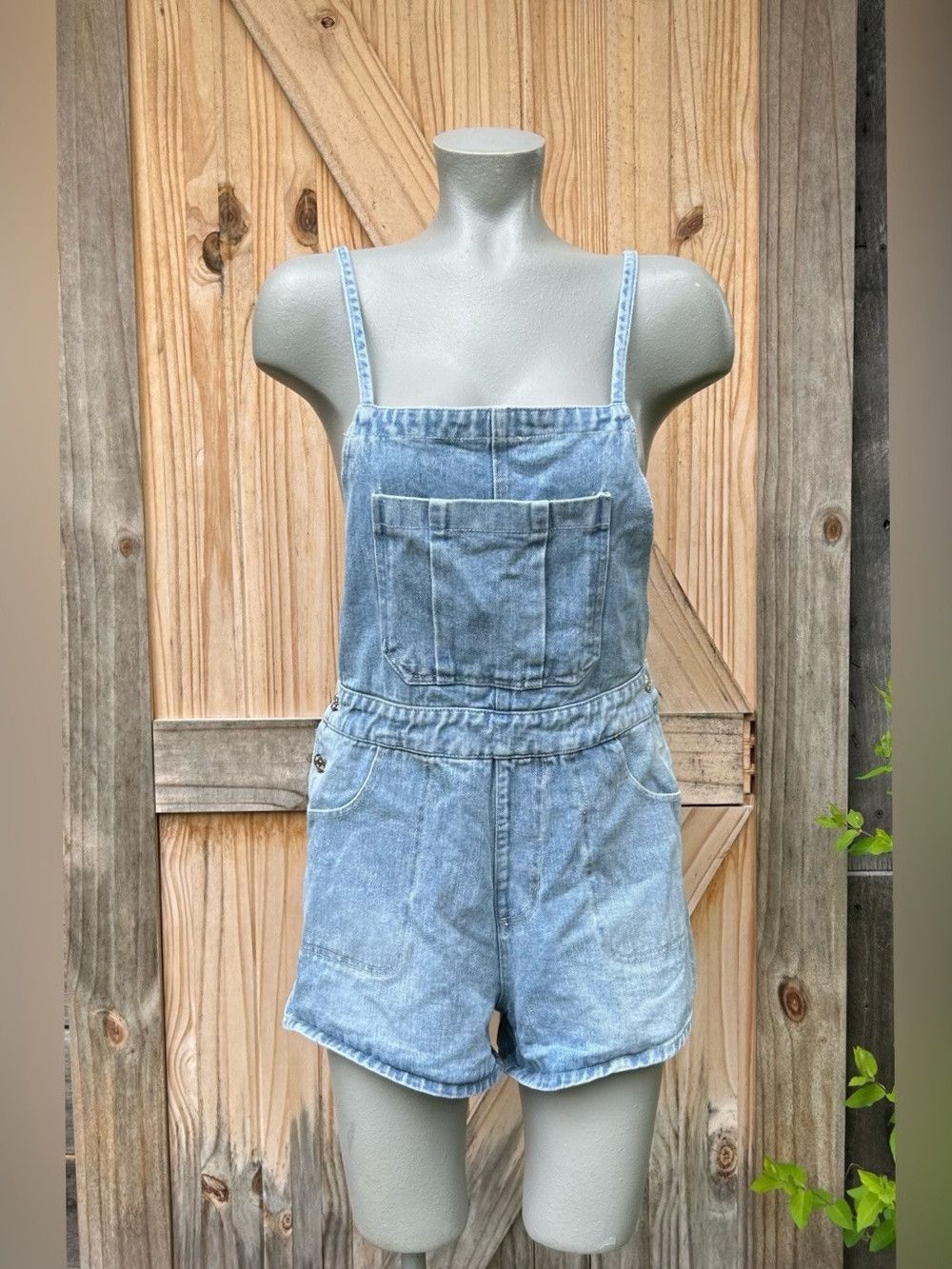 Other Bluivy Light Wash Denim Drawstring Overalls Shortalls Romper Size 30" / US 8 / IT 44 - 1 Thumbnail
