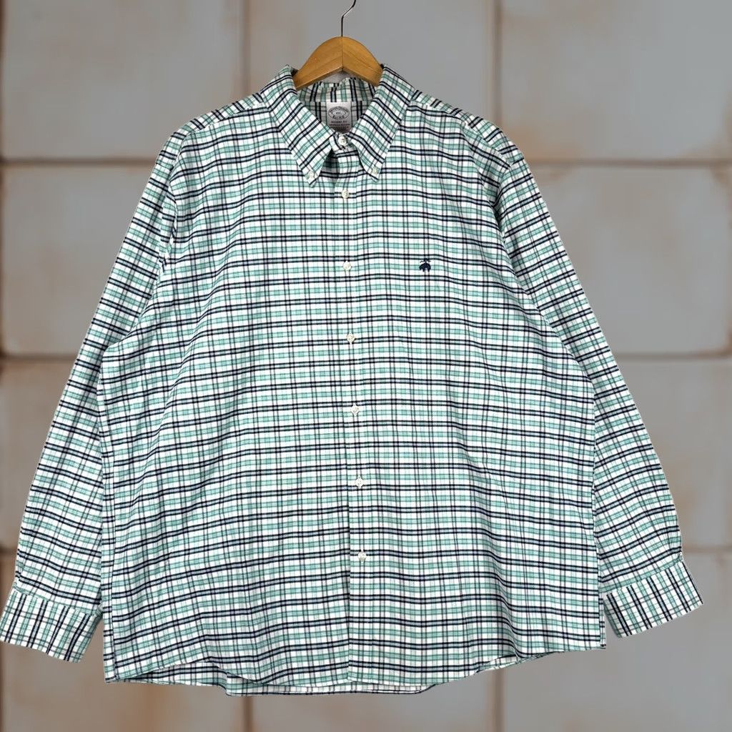 Brooks Brothers Brooks Brothers Mens XXL Regent Fit Green White Plaid Button-Down Shirt Size US XXL / EU 58 / 5 - 1 Thumbnail