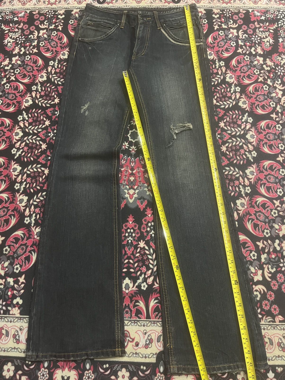 14th Addiction Japanese Custom Culture Dark Washed Distressed Flare Jeans Size US 30 / EU 46 - 11 Thumbnail