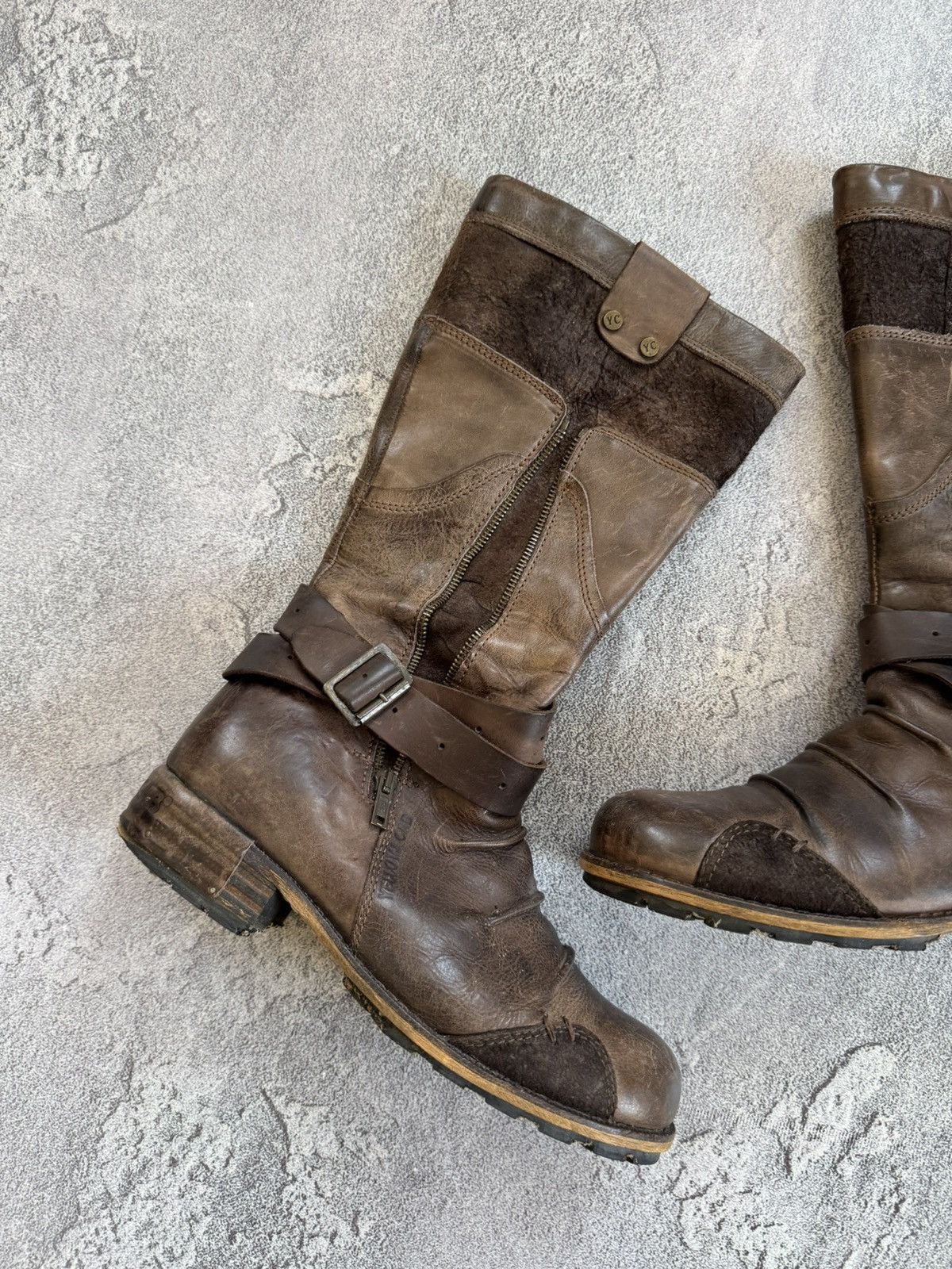 Designer × Vintage Yellow Cab 40size brown leather biker high shoes boots punk Size US 10 / IT 40 - 2 Thumbnail