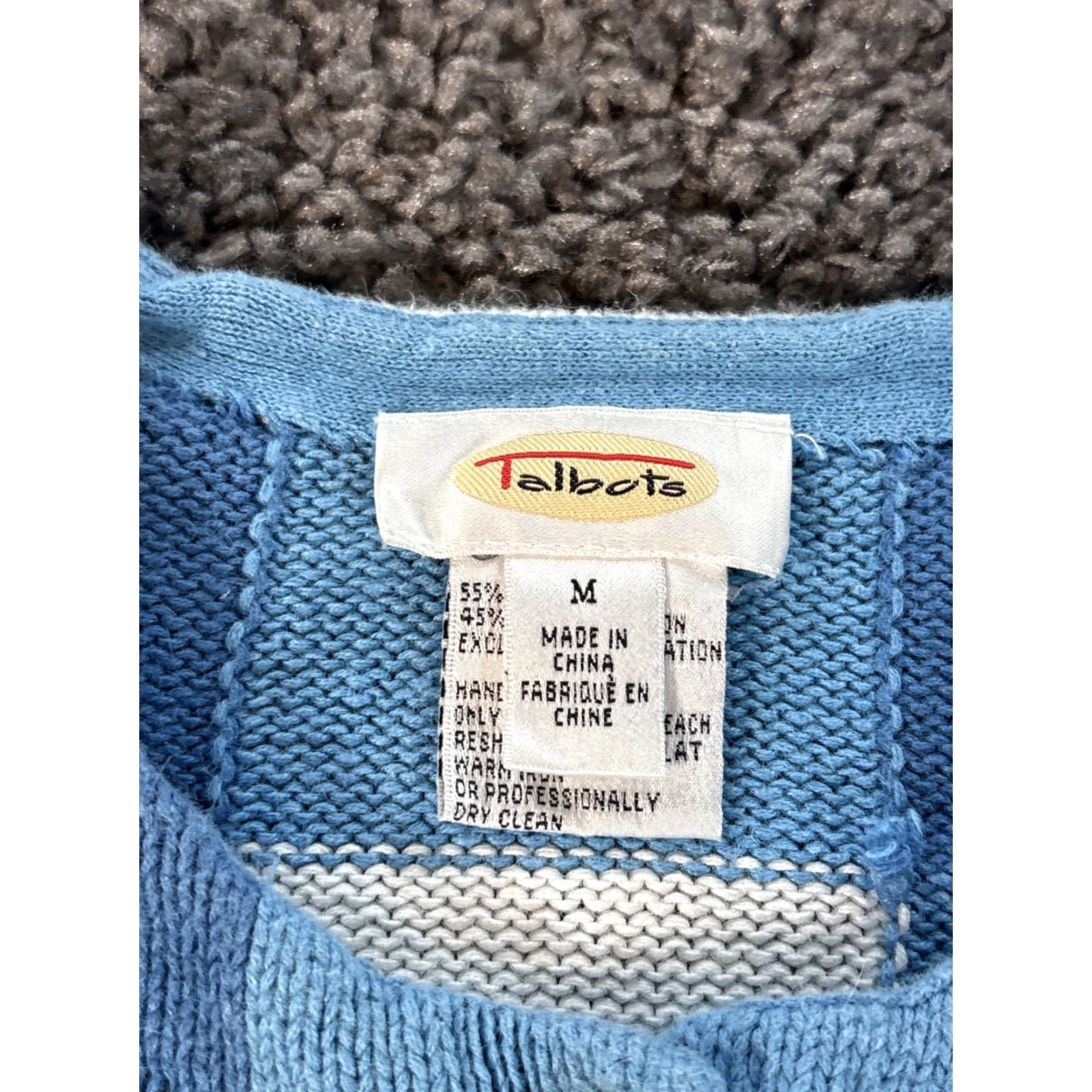 Talbots VINTAGE Talbots Cardigan Sweater Women M Blue White Checks Applique Palm Trees Knit Slit Sleeve Round Neck Size M / US 6-8 / IT 42-44 - 4 Thumbnail