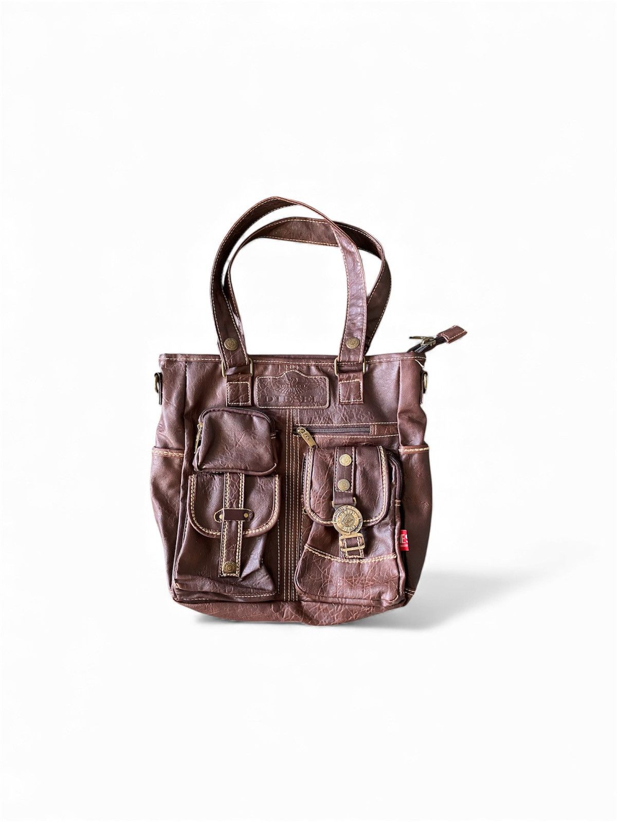 Diesel Retro Leather Multi-Pocket Messenger Crossbody Bag