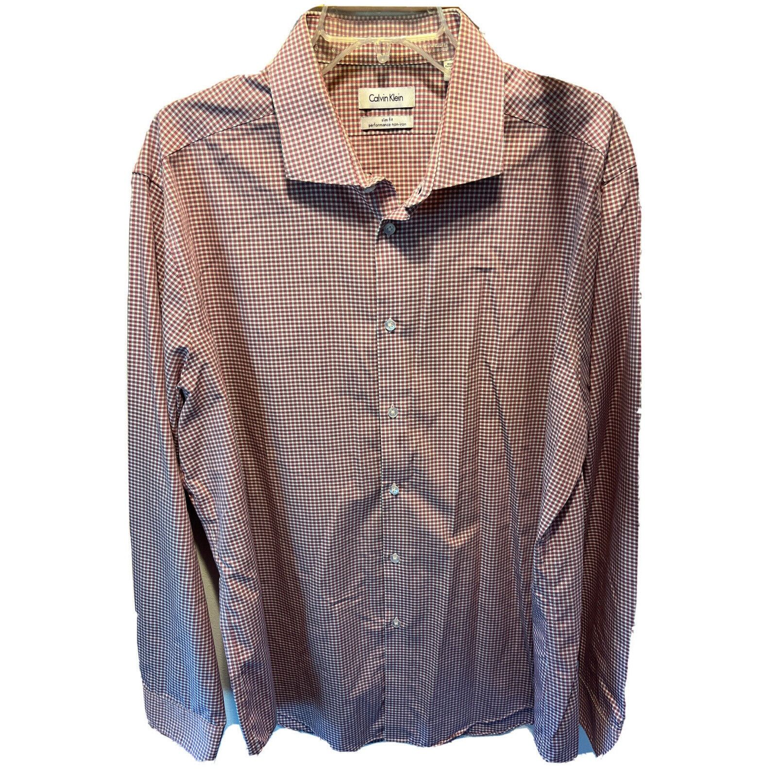 Calvin Klein Calvin Klein Men’s 17.5 34/35 Red Check Button Cotton Shirt Size US XL / EU 56 / 4 - 1 Thumbnail