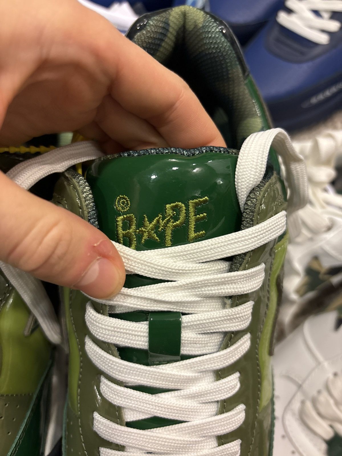Bape Bape Road Sta Green/Camo Patent Leather Sneakers Size US 9 / EU 42 - 7 Thumbnail
