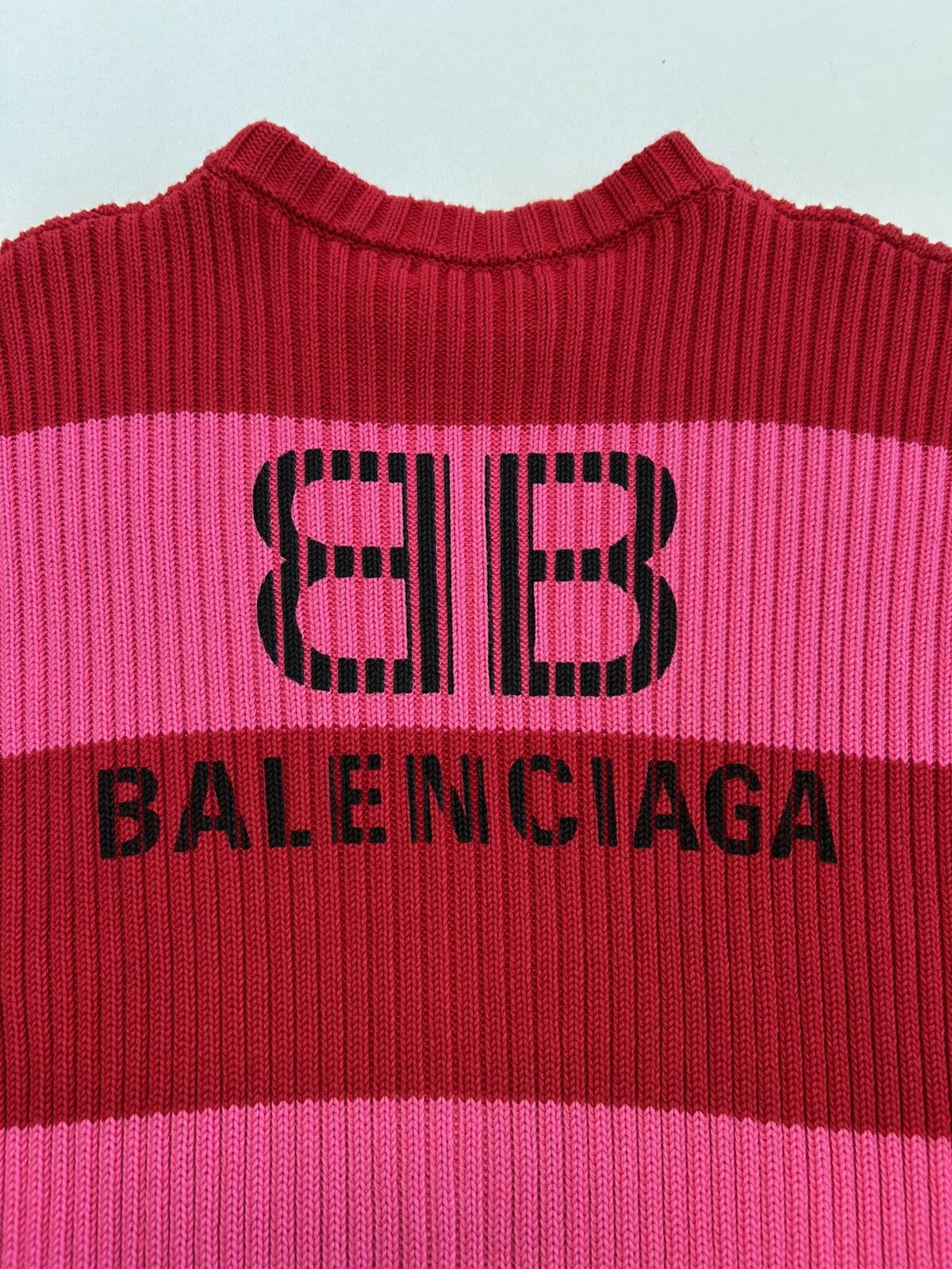 Balenciaga 2020 Bicolor Stripe Logo Knit Red & Pink Size US XS / EU 42 / 0 - 9 Thumbnail