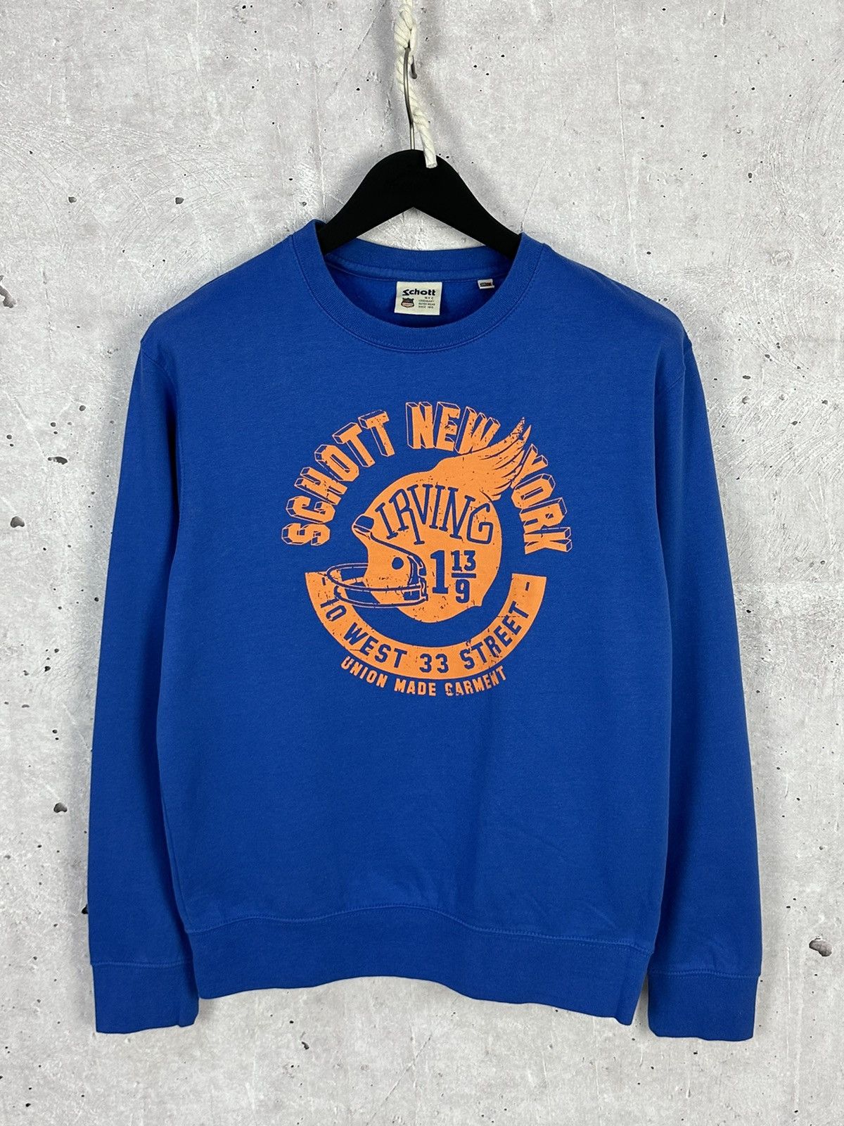 Designer × Schott Schott NY Logo Blue Long Sleeve Cotton Sweatshirt Size US M / EU 48-50 / 2 - 1 Thumbnail