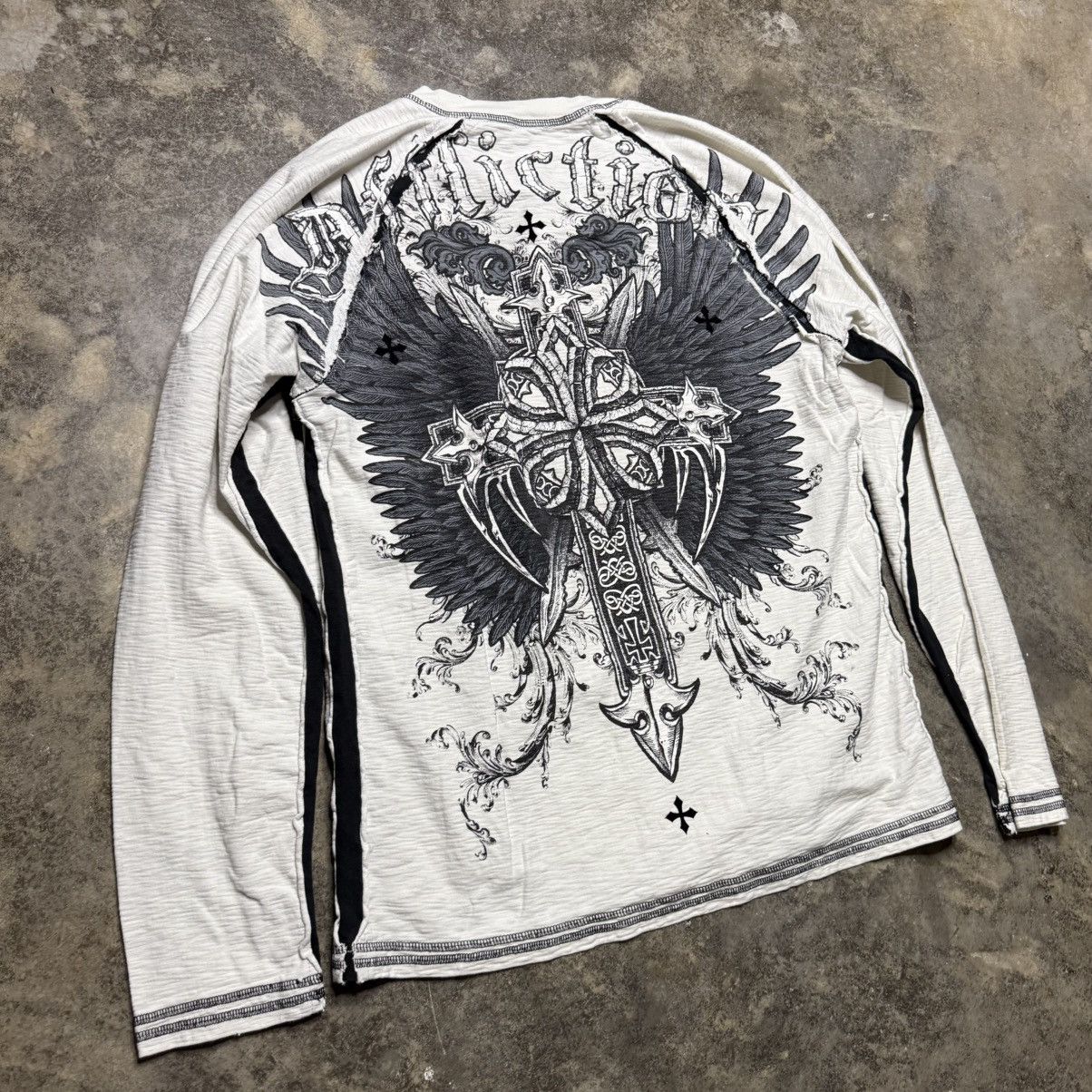 Affliction vintage y2k affliction cross longsleeve thermal knit tshirt Size US L / EU 52-54 / 3 - 3 Thumbnail